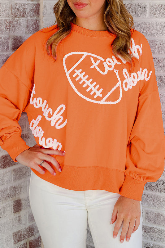 Blue Zone Planet | Orange Touch Down Rugby Thread Embroidery Sweatshirt-Tops/Sweatshirts & Hoodies-[Adult]-[Female]-Orange-S-2022 Online Blue Zone Planet