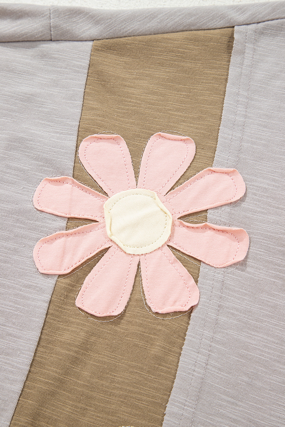 Green Flower Patched Exposed Seam Bracelet Sleeve Oversized T Shirt-Tops/Long Sleeve Tops-[Adult]-[Female]-2022 Online Blue Zone Planet