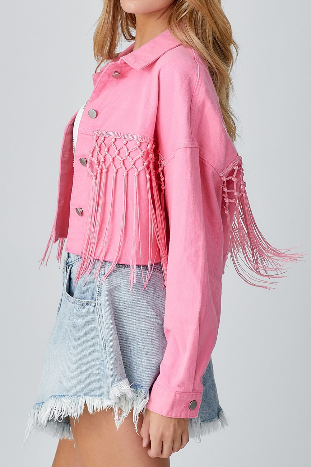 Tassel Sequin Letter Long Sleeve Denim Jacket-TOPS / DRESSES-[Adult]-[Female]-2022 Online Blue Zone Planet