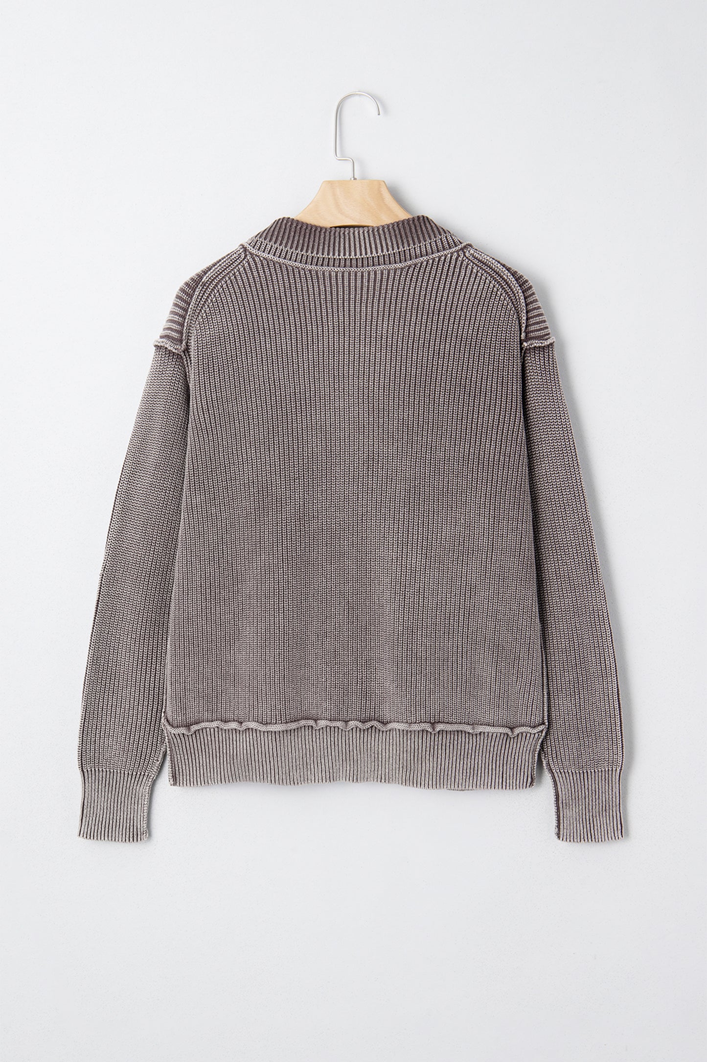 Dark Brown Mineral Wash Exposed Seam Patchwork Knit Open Sweater Cardigan-TOPS / DRESSES-[Adult]-[Female]-2022 Online Blue Zone Planet