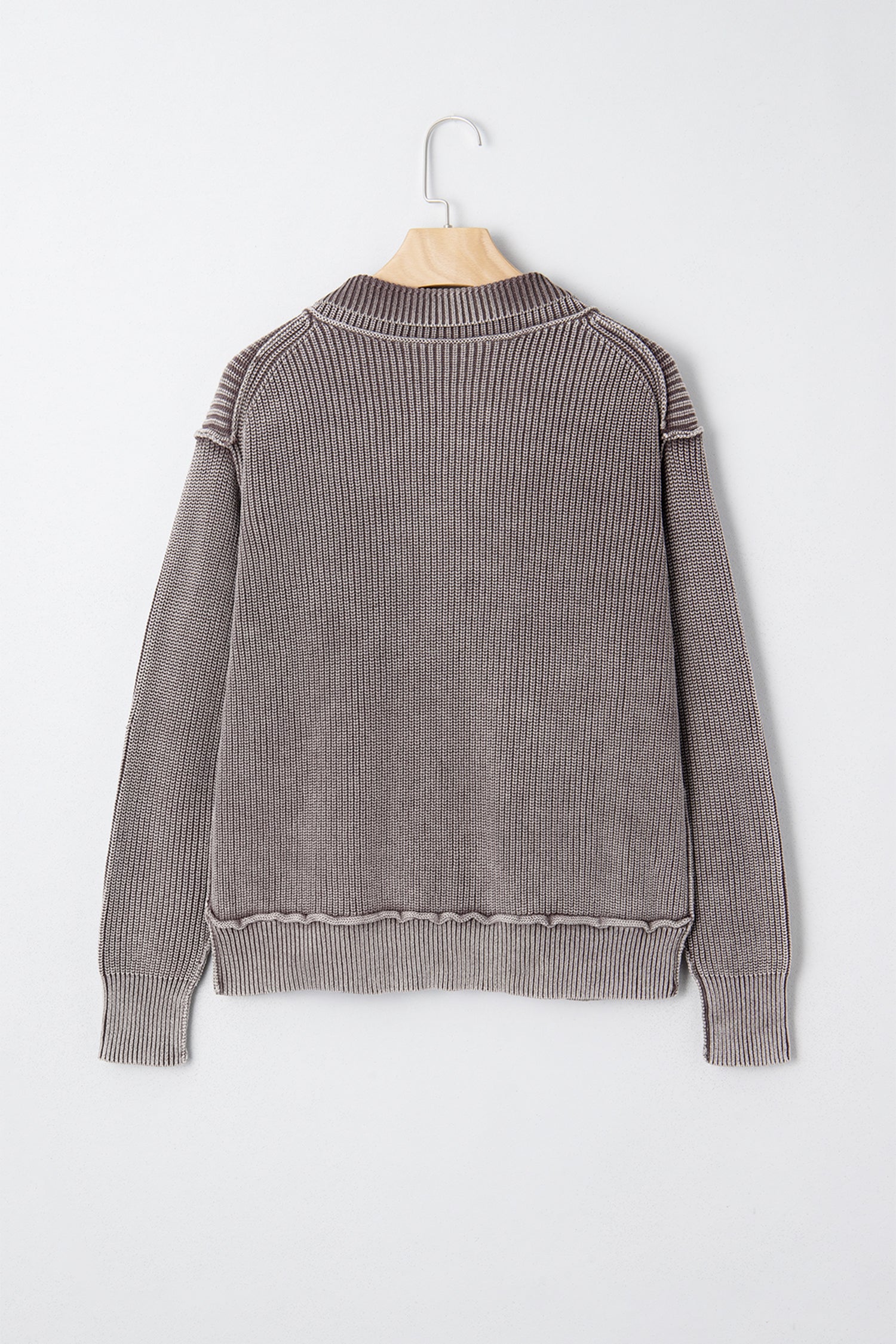 Dark Brown Mineral Wash Exposed Seam Patchwork Knit Open Sweater Cardigan-TOPS / DRESSES-[Adult]-[Female]-2022 Online Blue Zone Planet