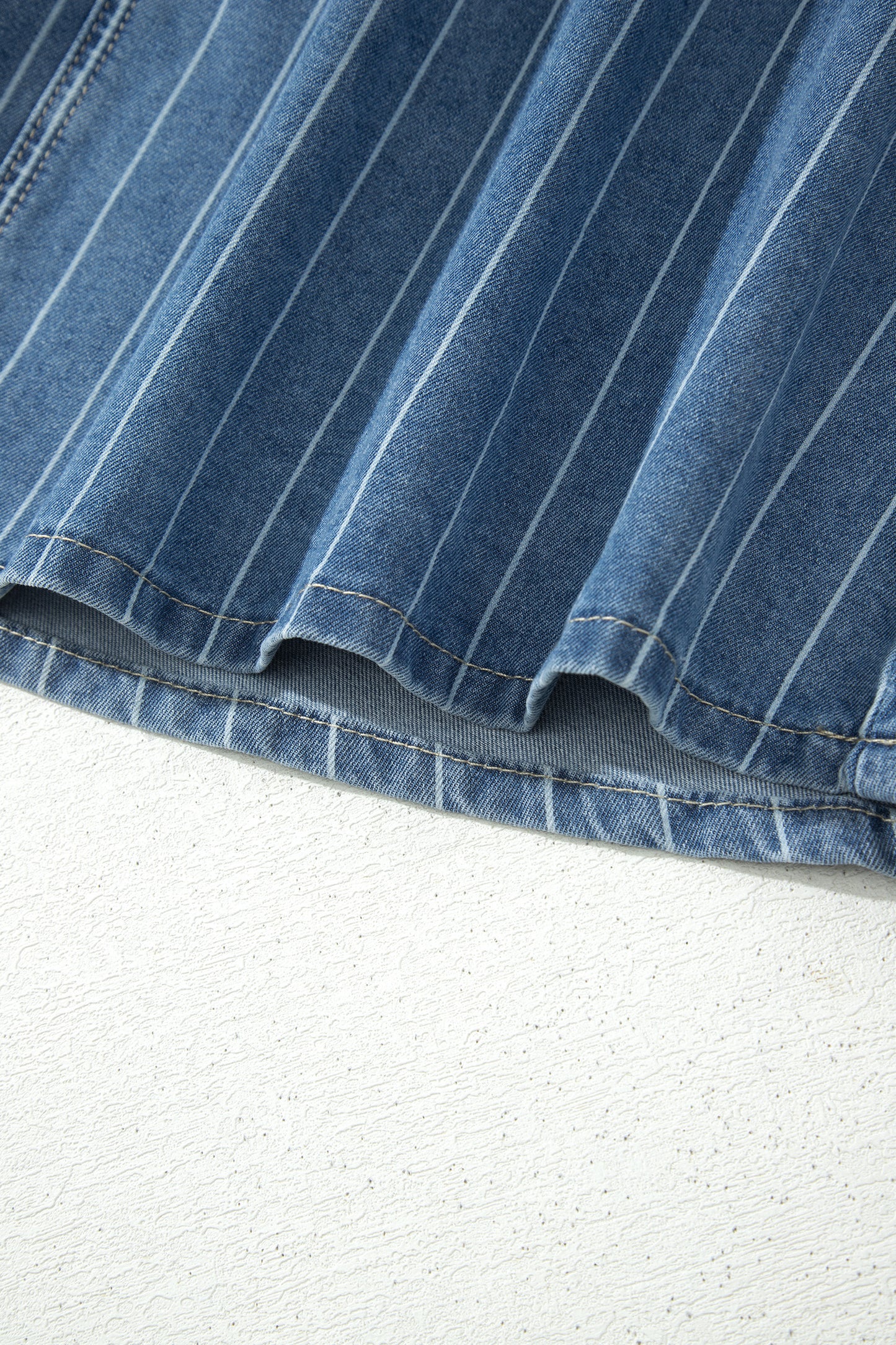 Sky Blue Stripe Button Pintuck High Waist Drawstring Denim Midi Skirt-Bottoms/Skirts & Petticoat-[Adult]-[Female]-2022 Online Blue Zone Planet