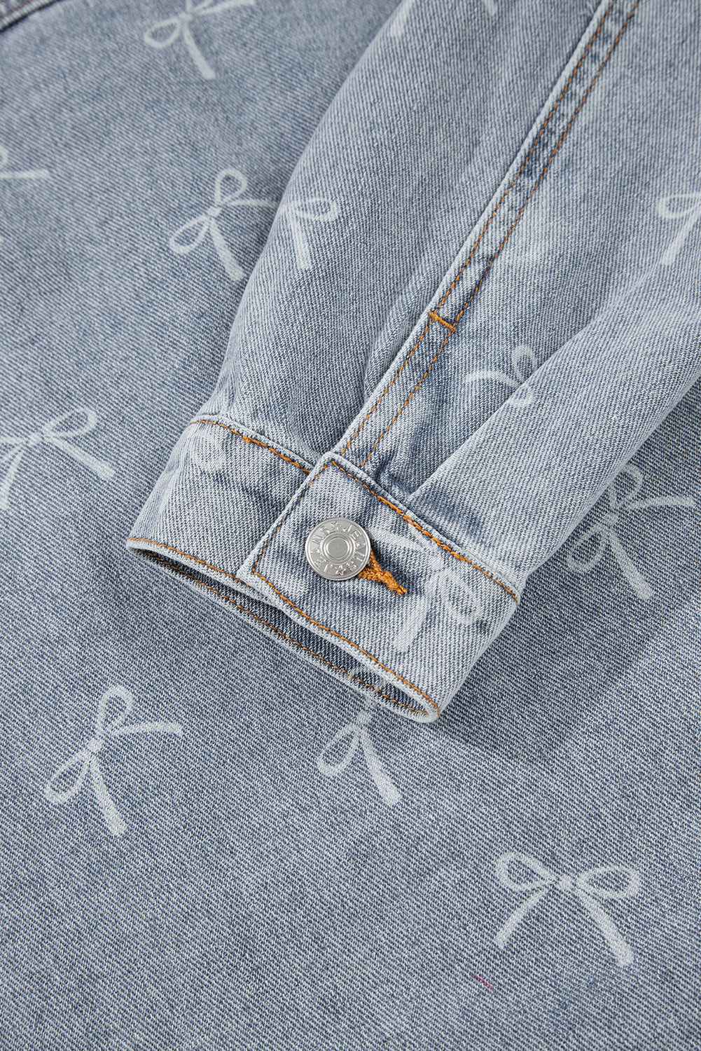 Sky Blue Bow Knot Print Light Wash Raw Hem Denim Jacket-Outerwear/Denim jackets-[Adult]-[Female]-2022 Online Blue Zone Planet