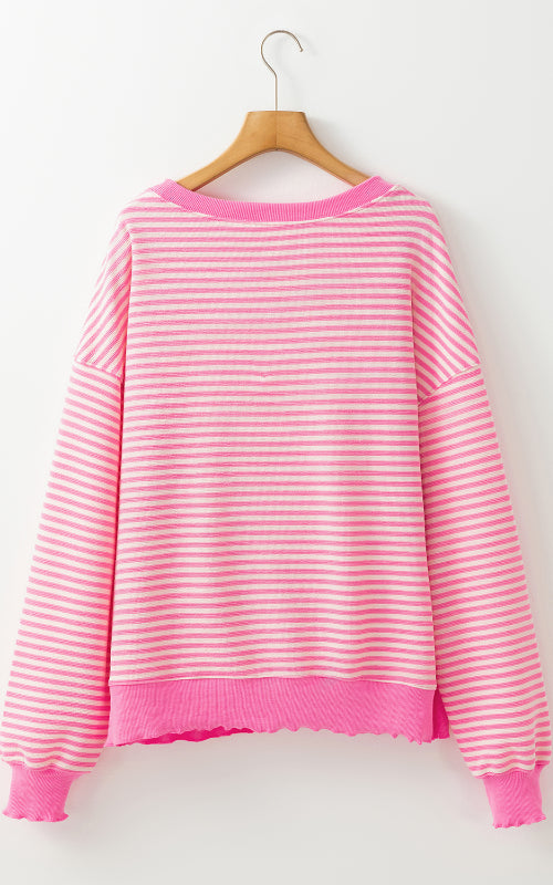 Blue Zone Planet | Striped Round Neck Long Sleeve Sweatshirt-TOPS / DRESSES-[Adult]-[Female]-2022 Online Blue Zone Planet