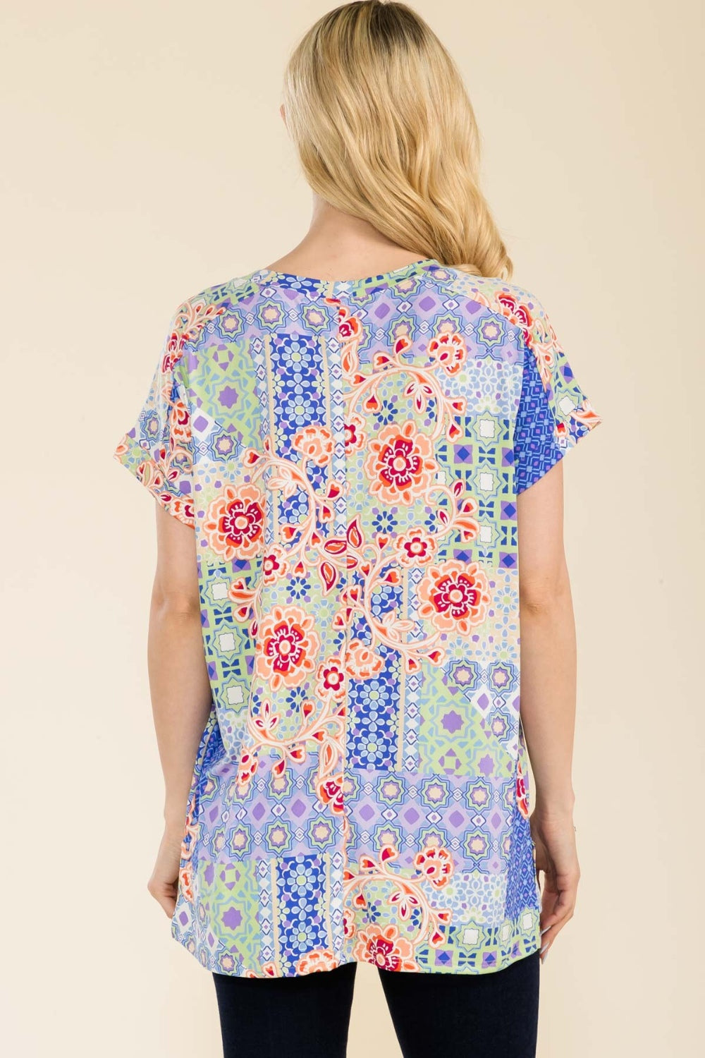 Celeste Full Size Round Neck Short Sleeve Floral T-Shirt-TOPS / DRESSES-[Adult]-[Female]-2022 Online Blue Zone Planet