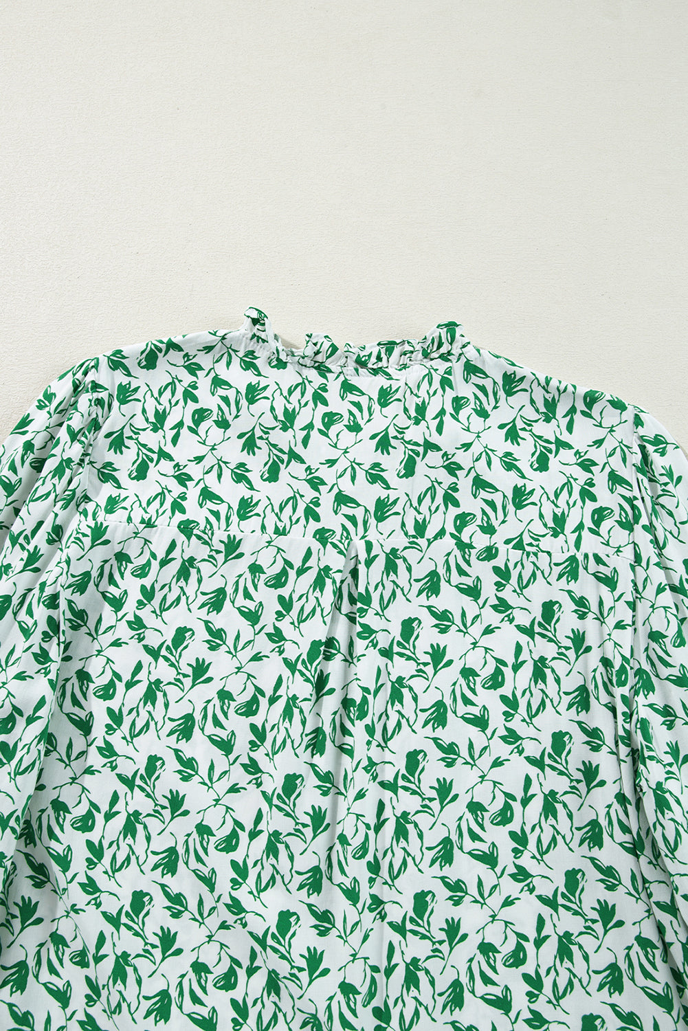 Green Printed Lace Detail Floral Puff Sleeve Fall Shirt-Tops/Blouses & Shirts-[Adult]-[Female]-2022 Online Blue Zone Planet