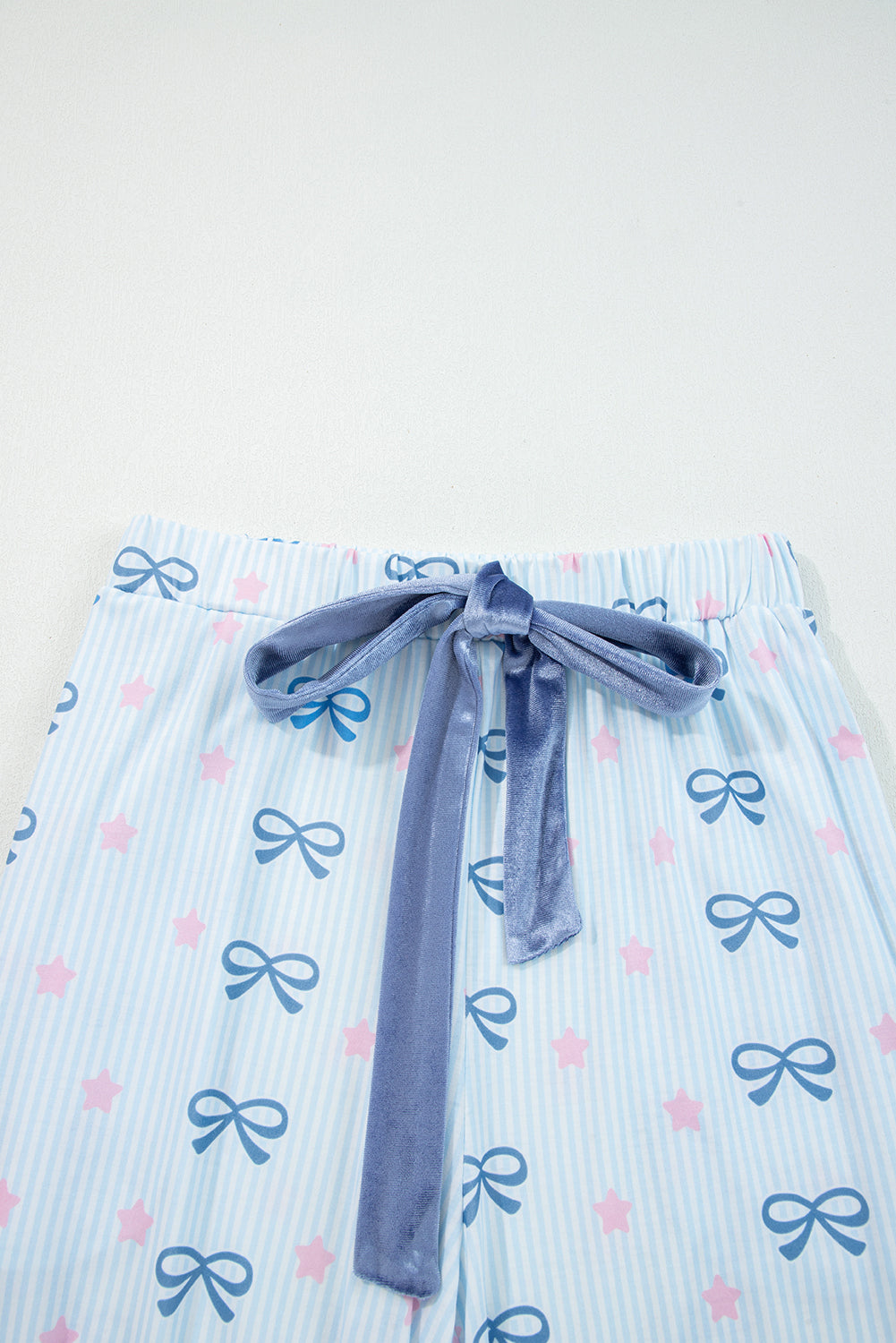 Sky Blue Stripe Bow Star Print Tied Detail 2pcs Lounge Set-Loungewear & Sleepwear/Loungewear-[Adult]-[Female]-2022 Online Blue Zone Planet