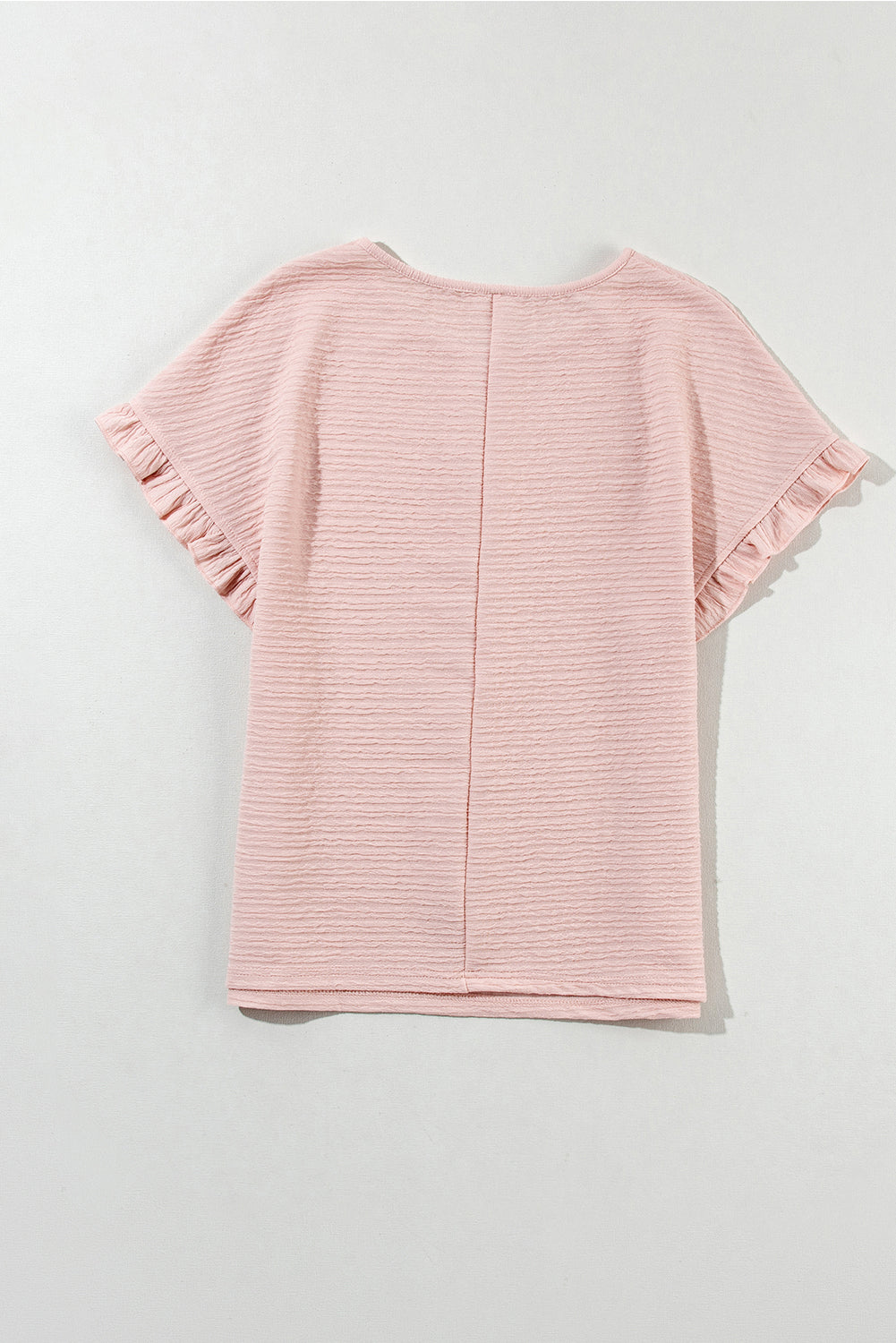 Light Pink Solid Textured Ruffled Short Sleeve Blouse-Tops/Blouses & Shirts-[Adult]-[Female]-2022 Online Blue Zone Planet