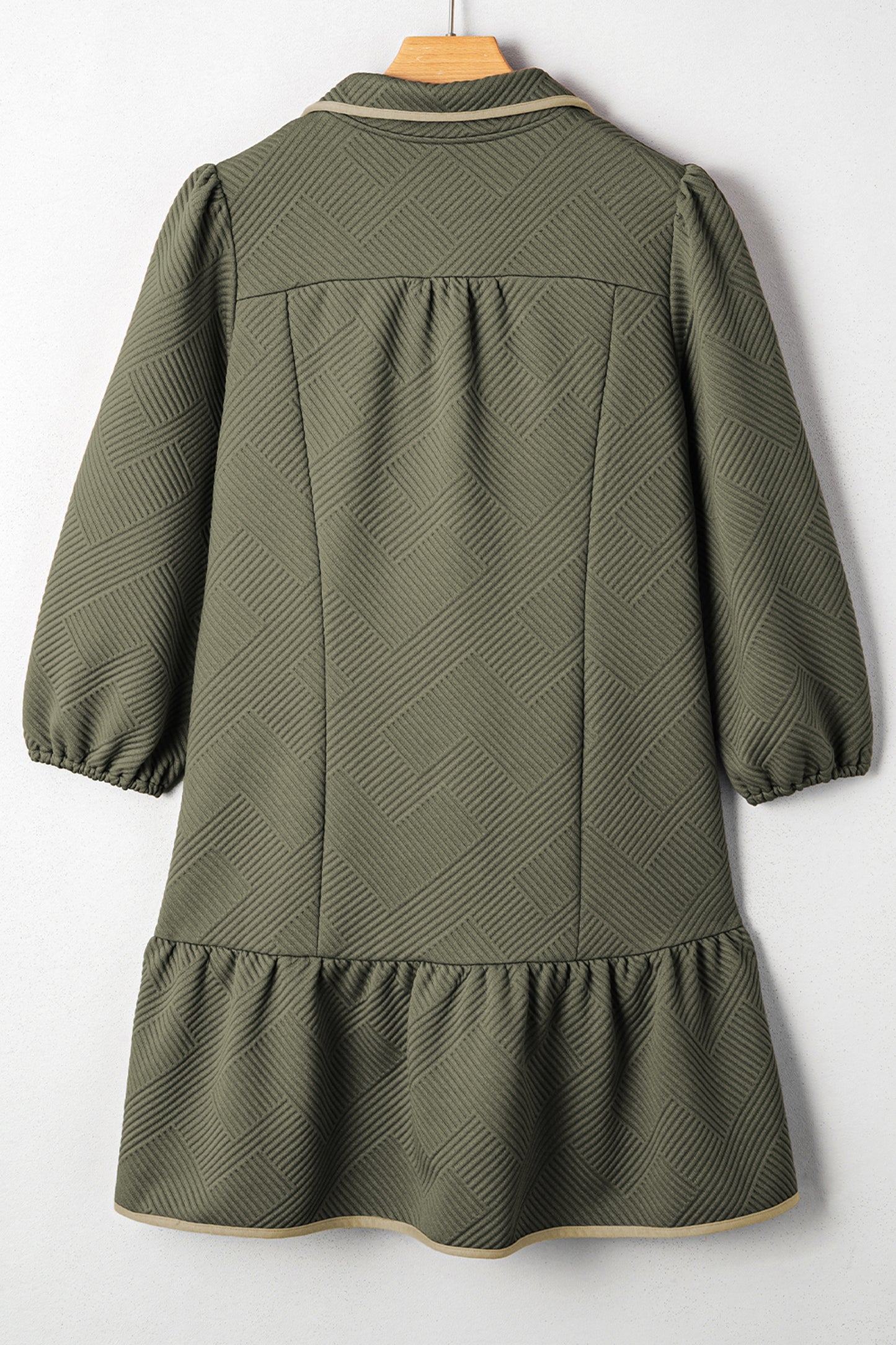 Jungle Green Plus Size Textured Contrast Trim Quarter Zip Bracelet Sleeve Mini Dress-Plus Size/Plus Size Dresses-[Adult]-[Female]-2022 Online Blue Zone Planet