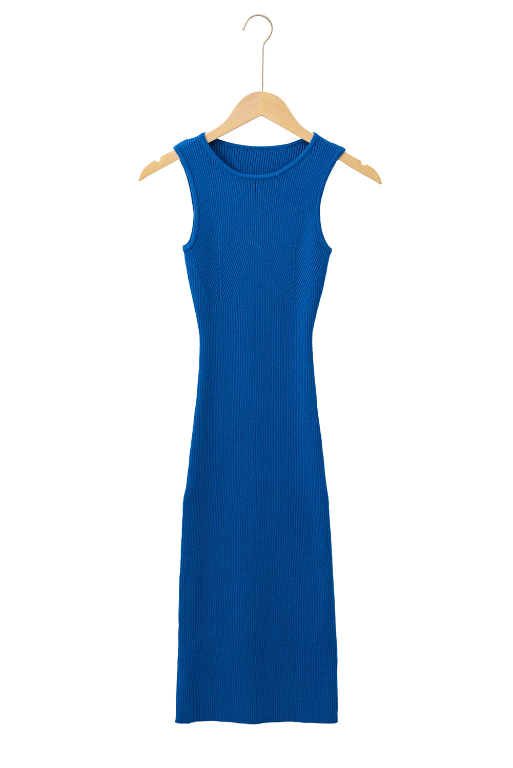 Blue Zone Planet | Dark Blue Solid Ribbed Knit Sheath Sleeveless Midi Sweater Dress-TOPS / DRESSES-[Adult]-[Female]-2022 Online Blue Zone Planet