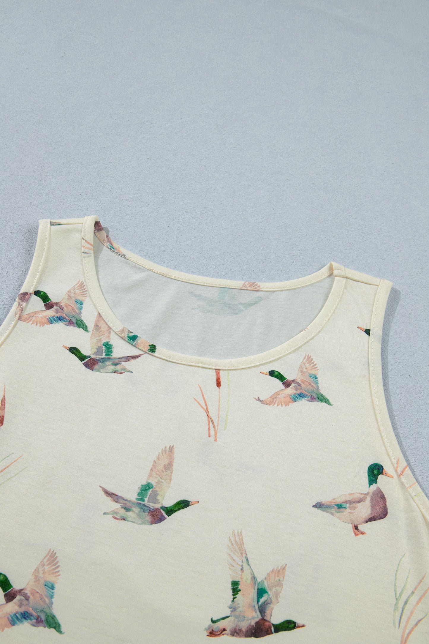 Beige Mallard Print Western Style Tank Top-Tops/Tank Tops-[Adult]-[Female]-2022 Online Blue Zone Planet