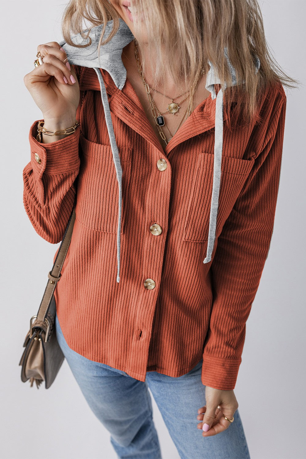 Blue Zone Planet | Drawstring Button Up Long Sleeve Hooded Jacket-TOPS / DRESSES-[Adult]-[Female]-Orange-Red-S-2022 Online Blue Zone Planet