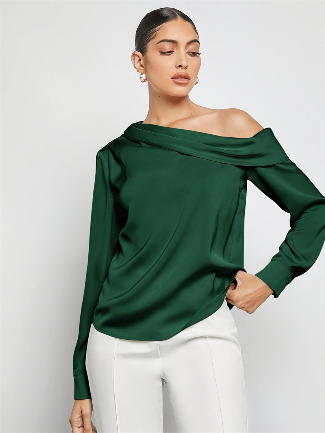 Ruched One Shoulder Long Sleeve Top-TOPS / DRESSES-[Adult]-[Female]-2022 Online Blue Zone Planet