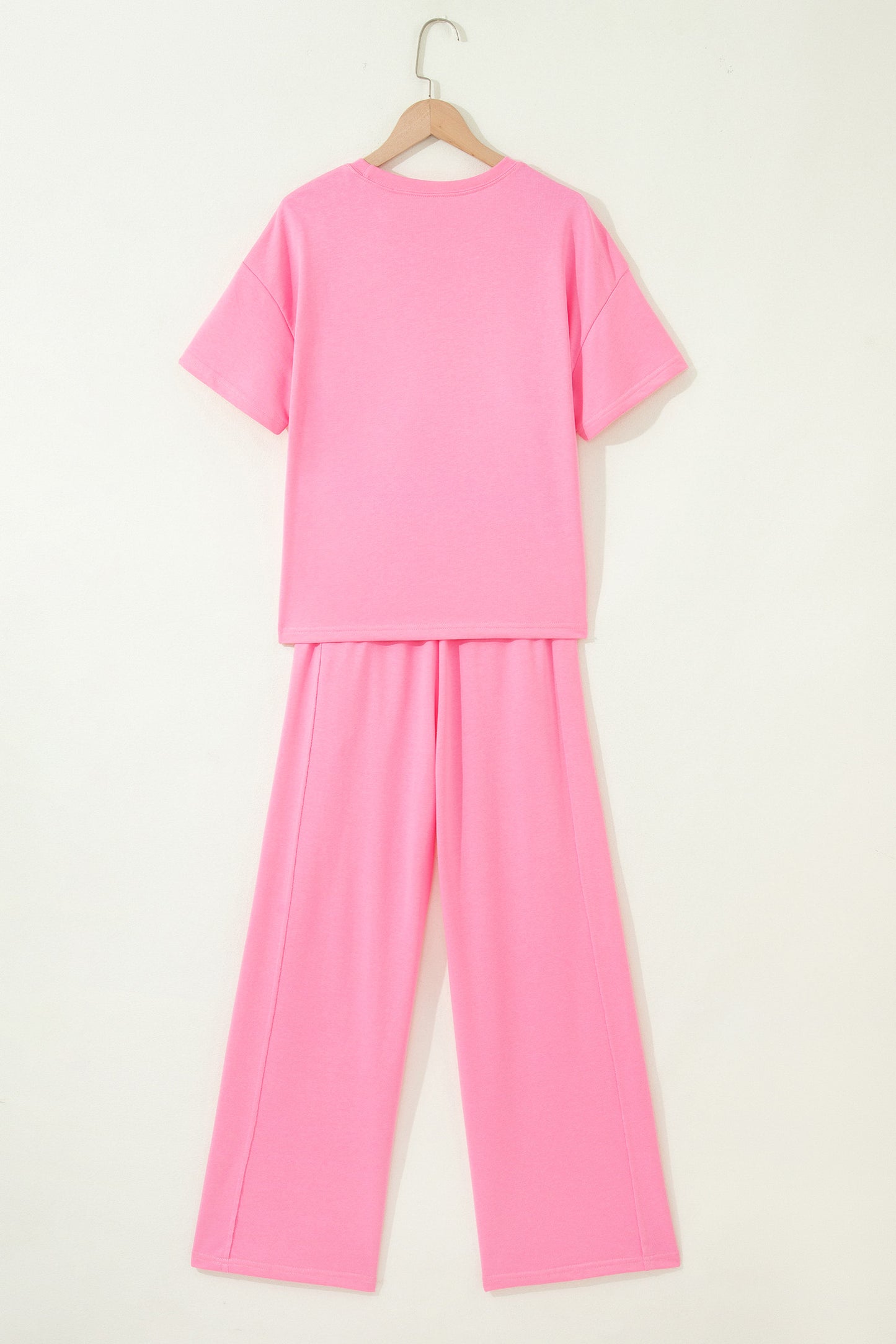 Sachet Pink Solid Cover Oversize Tee Pocketed Casual Pants 2pcs Outfit-Two Piece Sets/Pant Sets-[Adult]-[Female]-2022 Online Blue Zone Planet