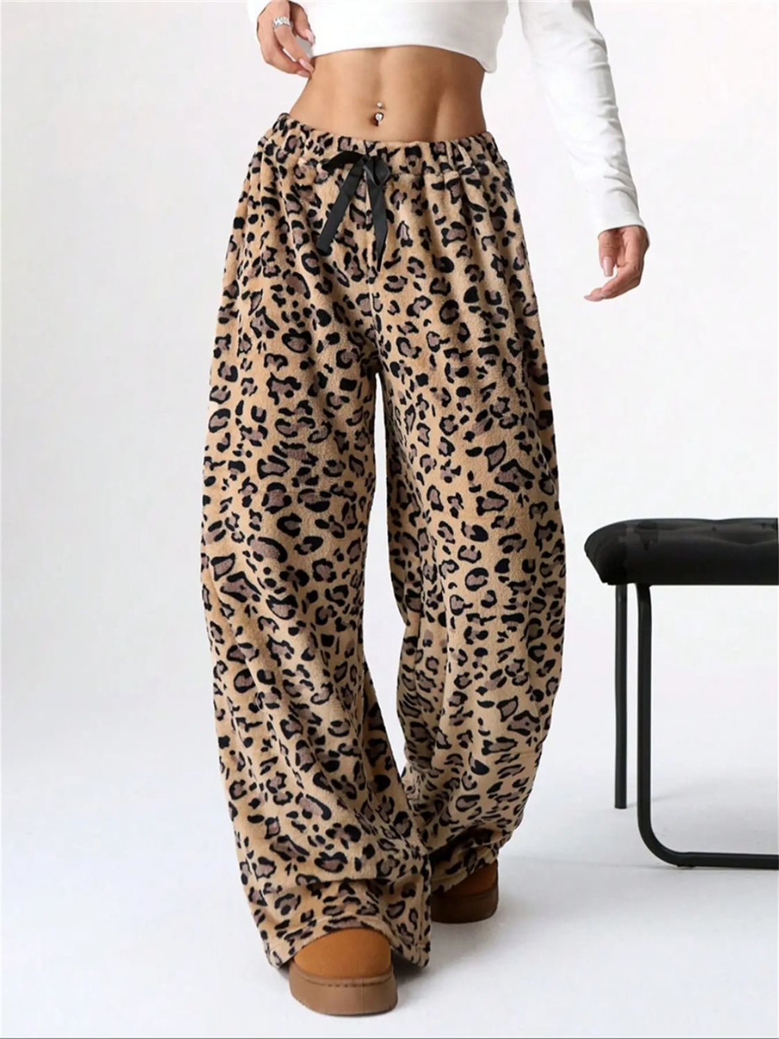 Blue Zone Planet | Leopard Wide Leg Plush Pants-BOTTOMS SIZES SMALL MEDIUM LARGE-[Adult]-[Female]-2022 Online Blue Zone Planet