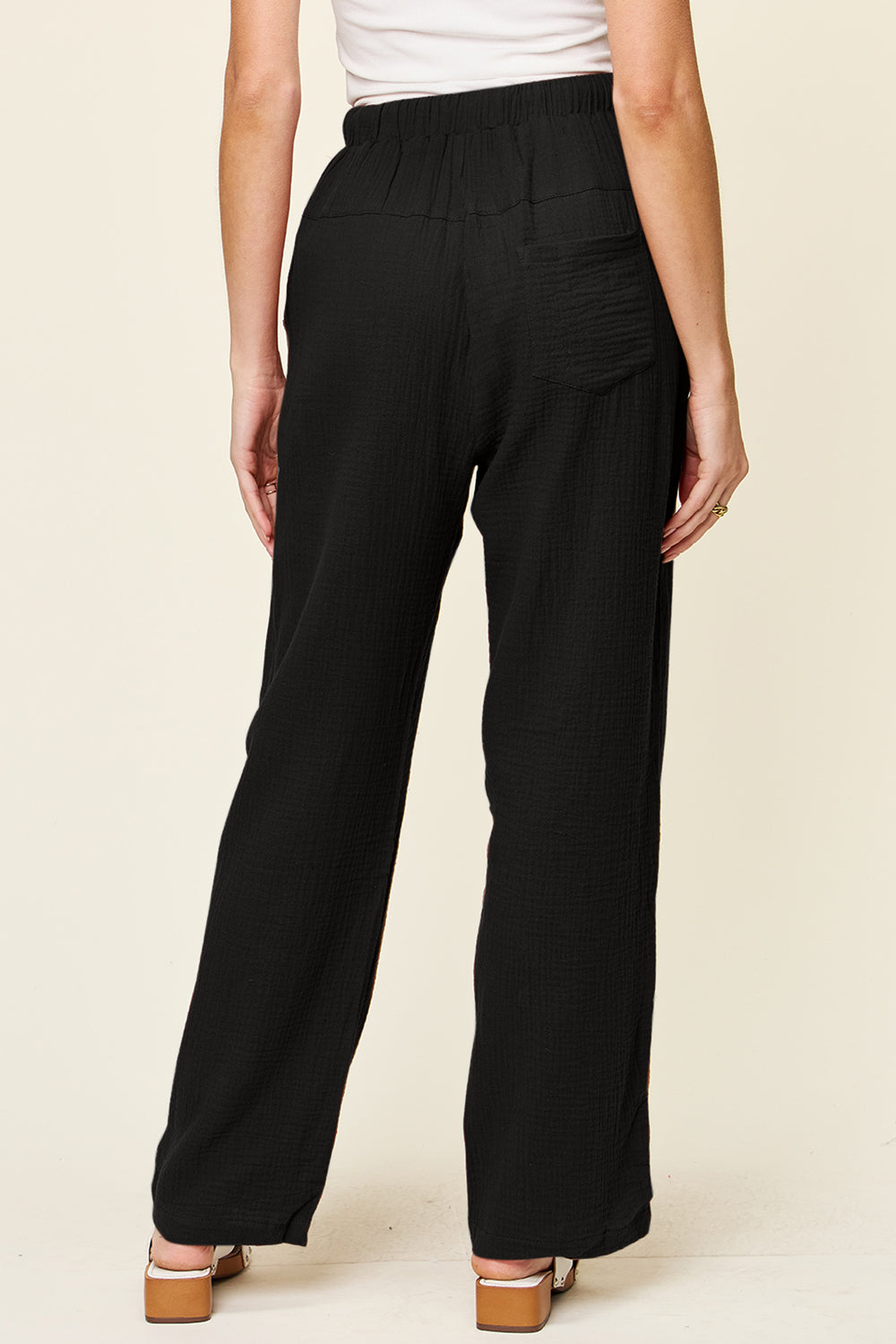 Double Take Full Size Texture Drawstring Straight Pants-BOTTOMS SIZES SMALL MEDIUM LARGE-[Adult]-[Female]-2022 Online Blue Zone Planet