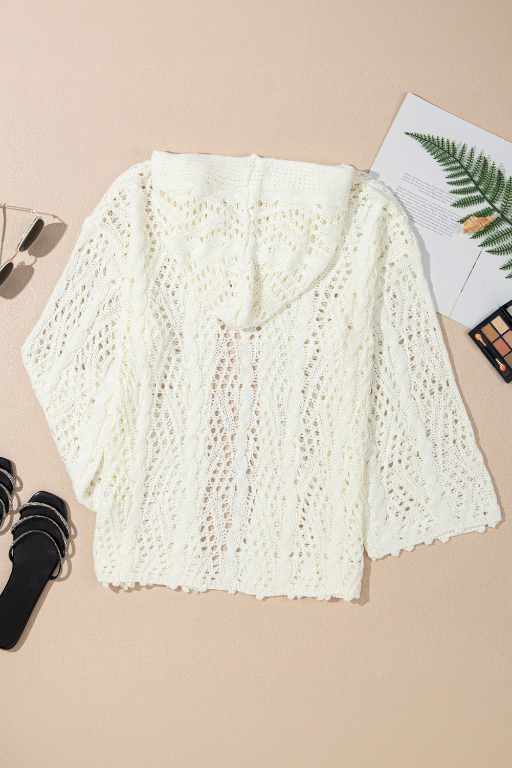 White Fashion Open Knit Hooded Beach Cover Up-Tops / Dresses-[Adult]-[Female]-2022 Online Blue Zone Planet