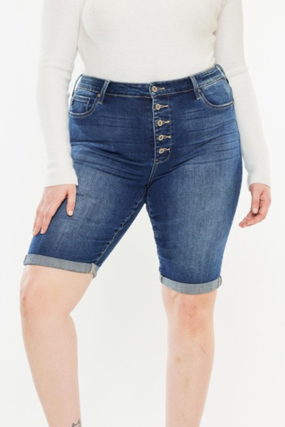 Blue Zone Planet | Kancan Full Size Cat's Whiskers Button Fly Denim Shorts-TOPS / DRESSES-[Adult]-[Female]-2022 Online Blue Zone Planet