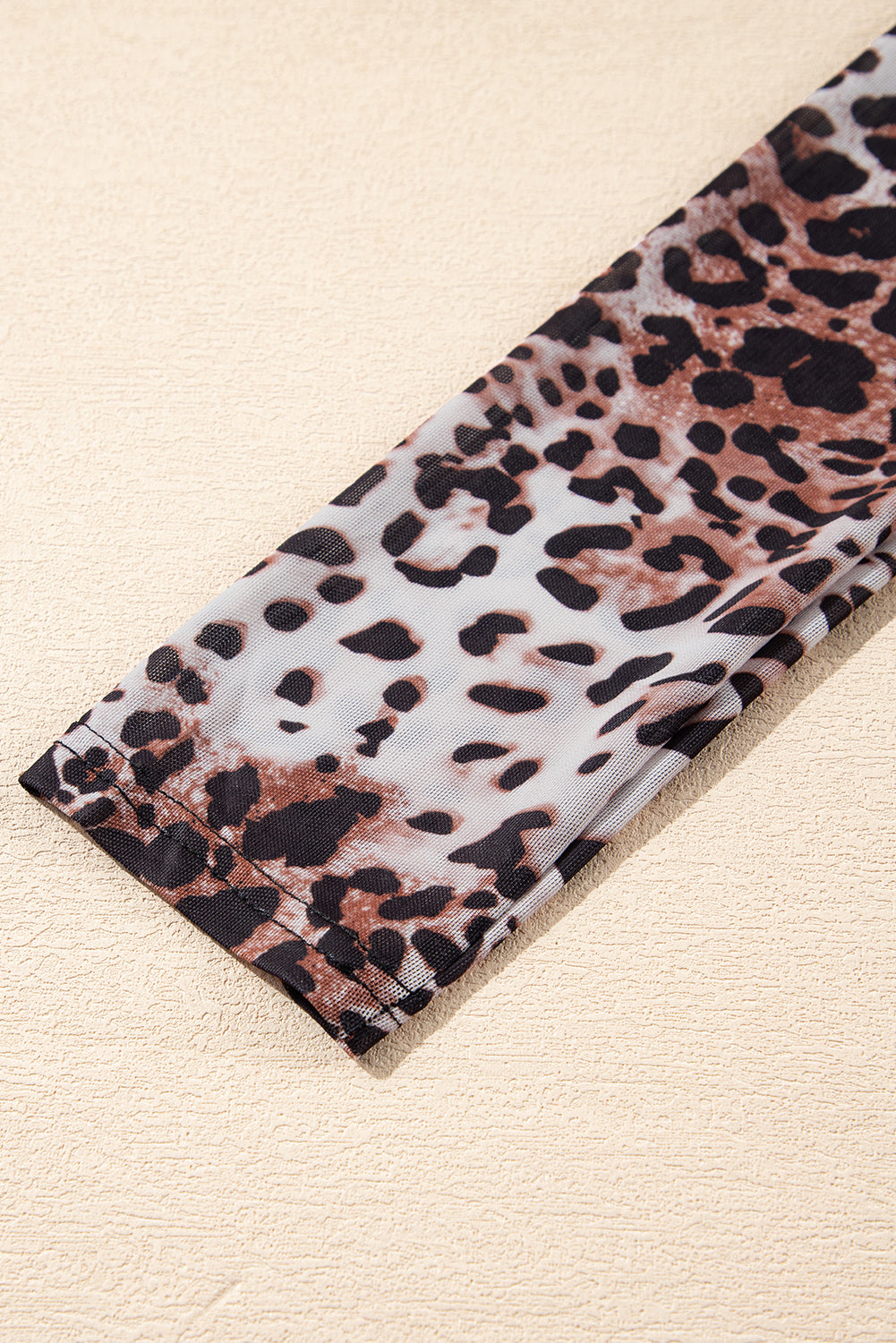 Brown Leopard Smocked Neck Mesh Long Sleeve Bodysuit-Tops/Bodysuits-[Adult]-[Female]-2022 Online Blue Zone Planet