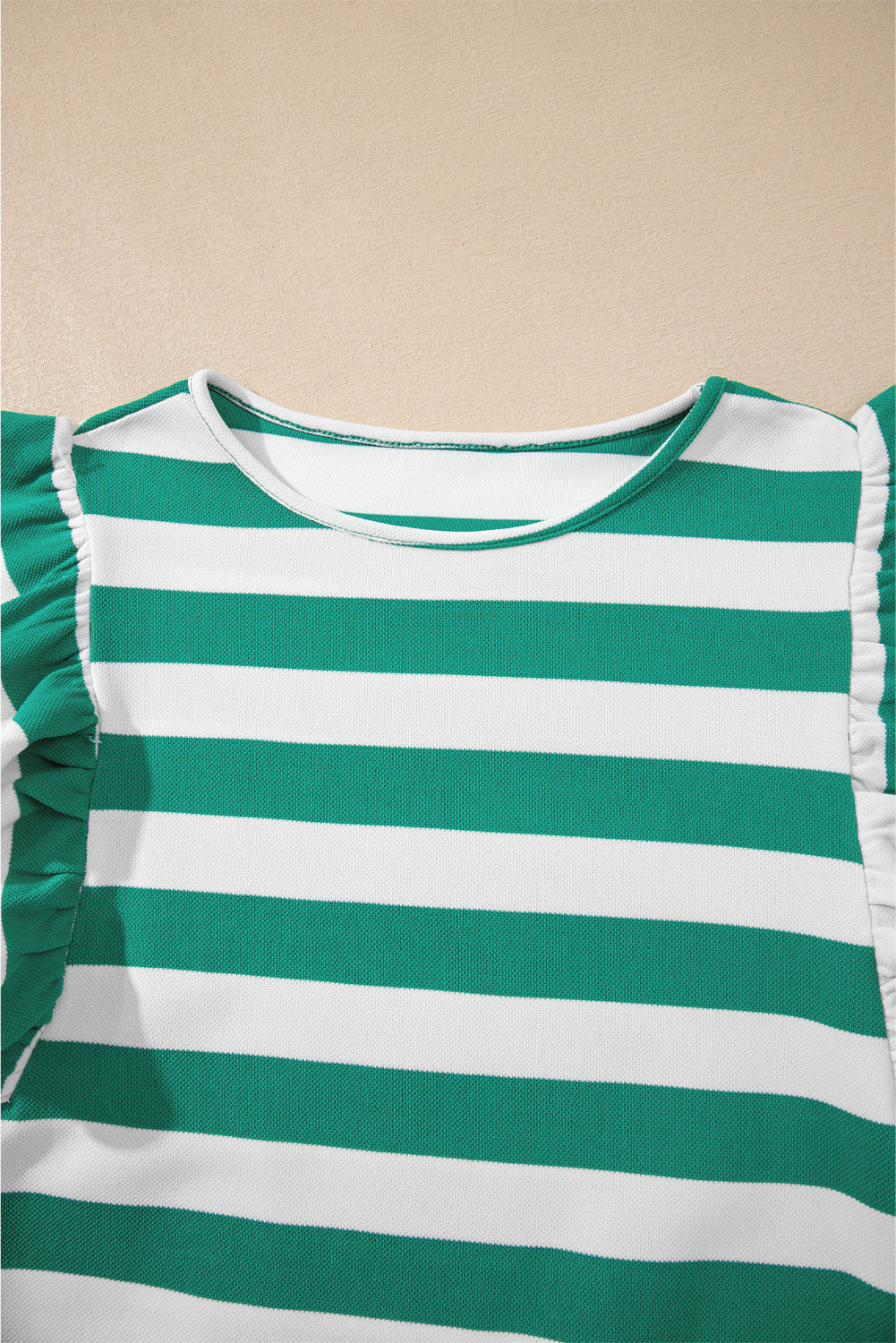 Green Stripe Flutter Sleeve Round Neck T Shirt-Tops/Tops & Tees-[Adult]-[Female]-2022 Online Blue Zone Planet