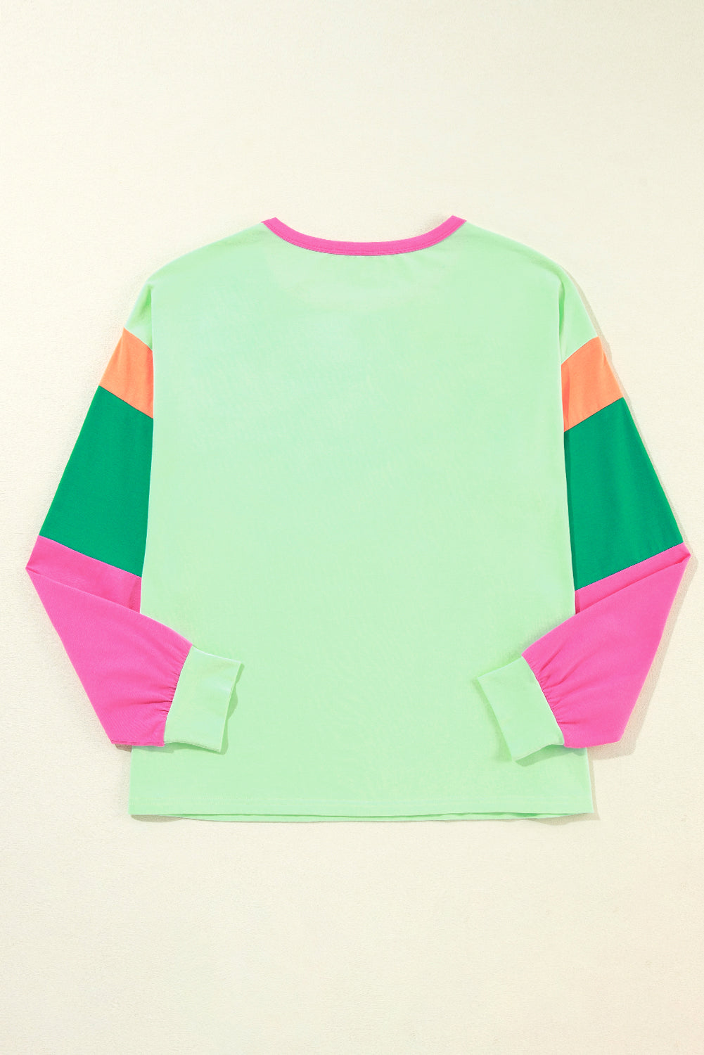 Green Colorblock Patchwork Long Sleeve Loose Top-Tops/Long Sleeve Tops-[Adult]-[Female]-2022 Online Blue Zone Planet