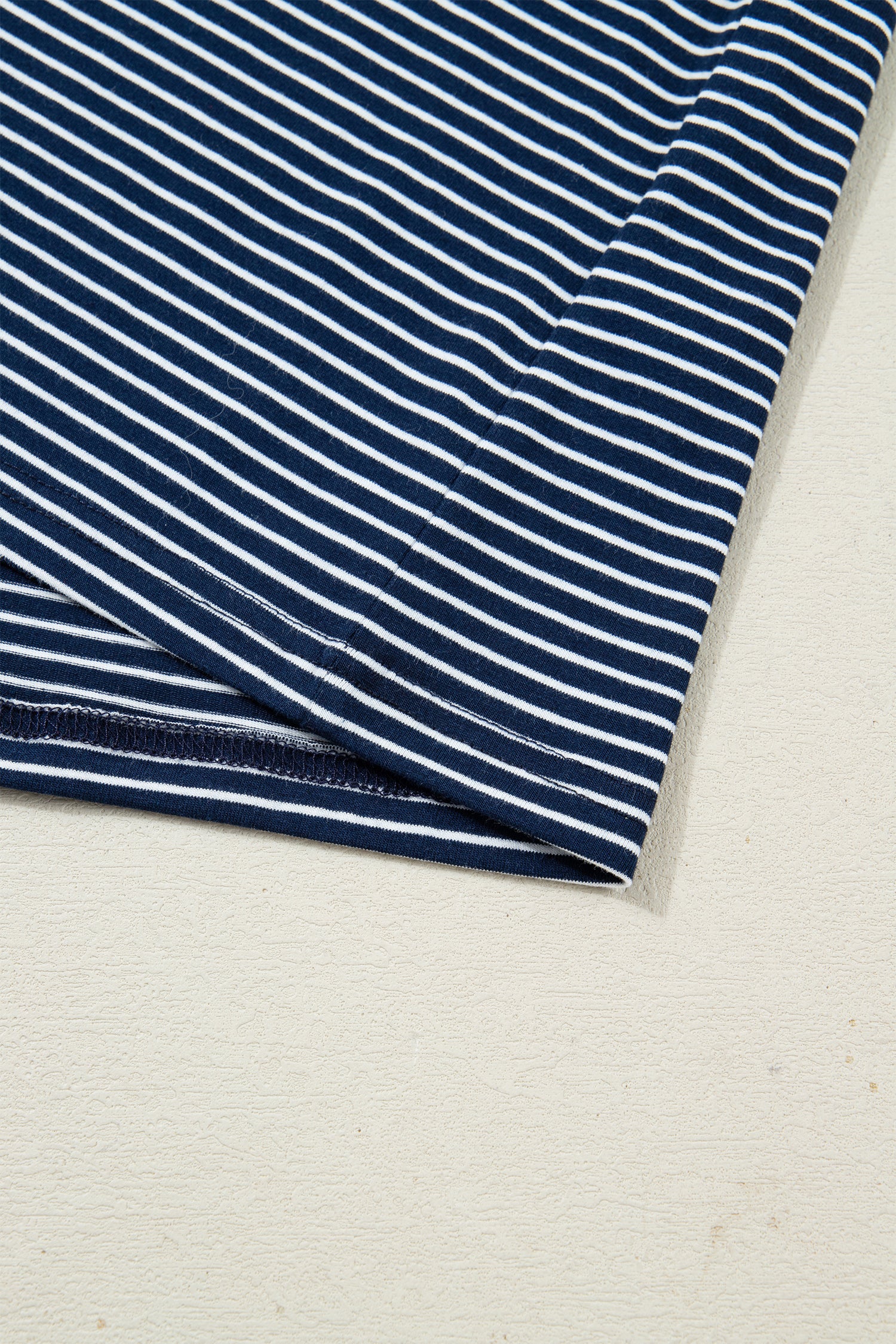 Blue Stripe Drop Shoulder Round Neck Long Sleeve Tee and Buttoned Shorts 2pcs Lounge Set-Loungewear & Sleepwear/Loungewear-[Adult]-[Female]-2022 Online Blue Zone Planet