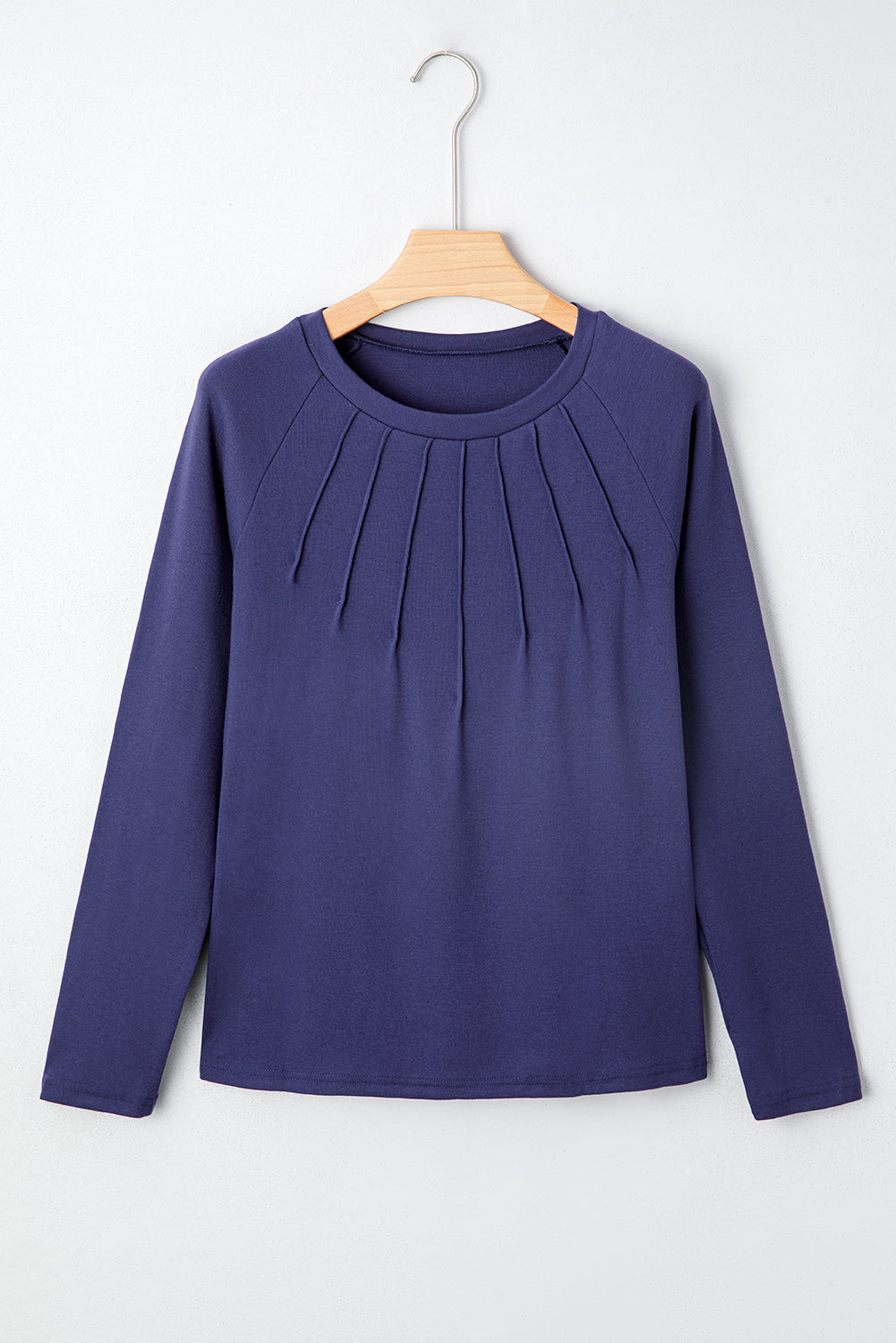 Navy Blue Solid Color Seam Detail Raglan Long Sleeve Top-Tops/Long Sleeve Tops-[Adult]-[Female]-2022 Online Blue Zone Planet