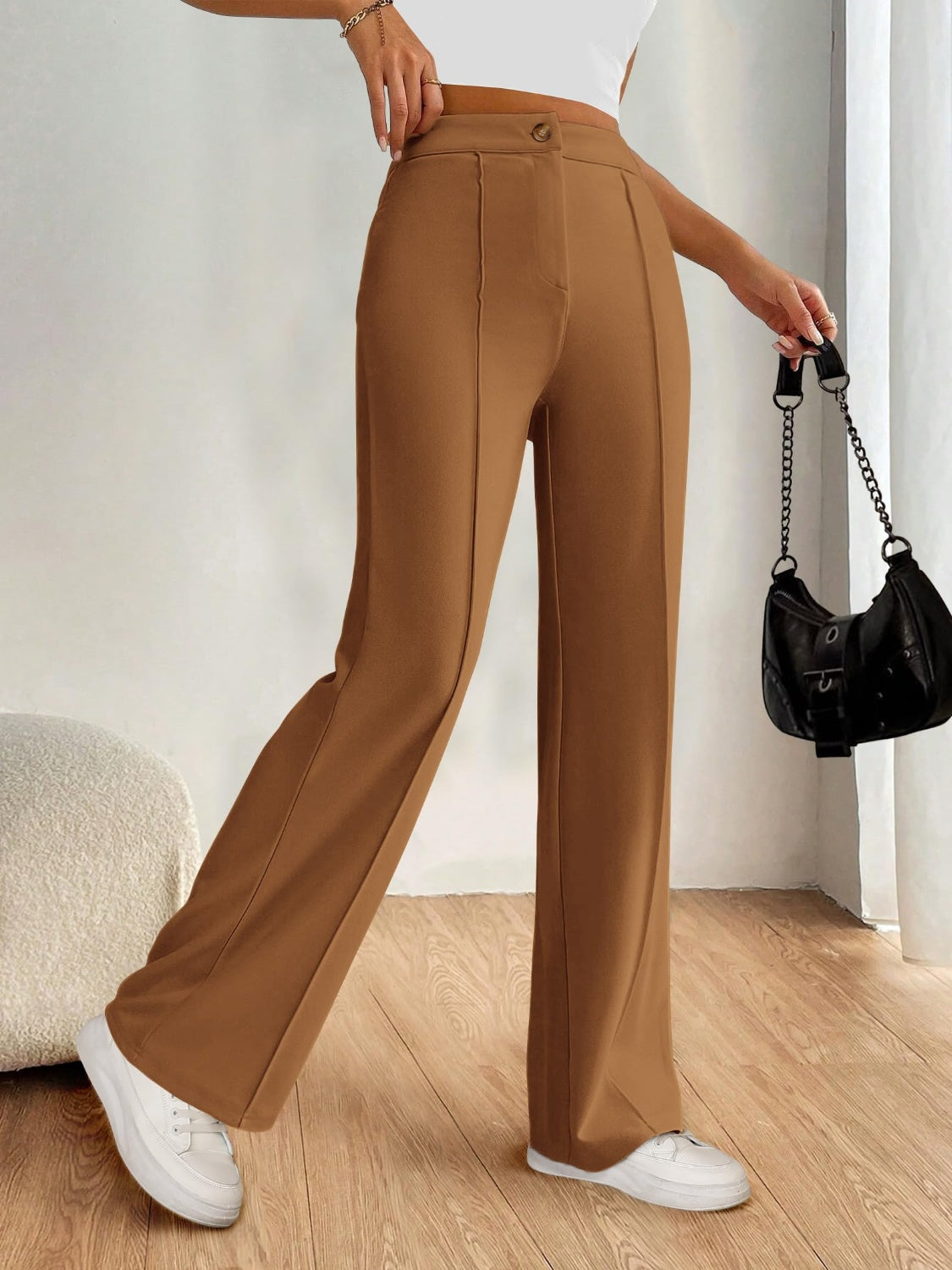 High Waist Wide Leg Pants-BOTTOMS SIZES SMALL MEDIUM LARGE-[Adult]-[Female]-2022 Online Blue Zone Planet