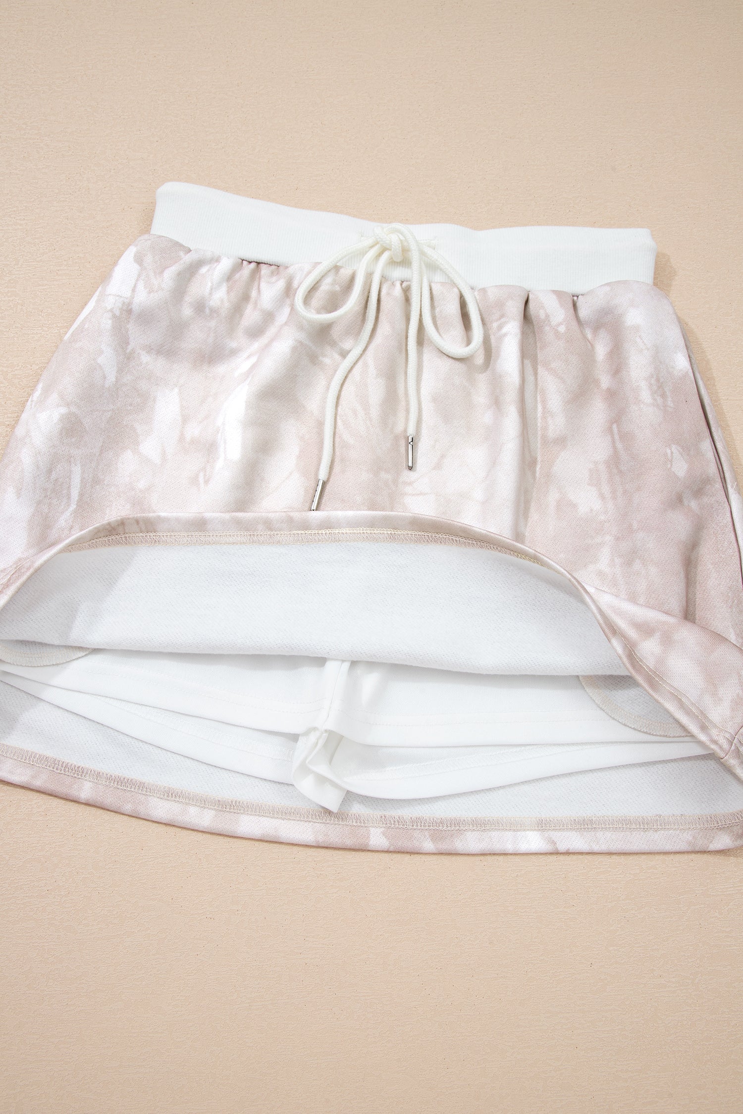 White Abstract Woodland Print Balloon Sleeve Pullover Drawstring Mini Skirt Set-Two Piece Sets/Two Piece Dresses-[Adult]-[Female]-2022 Online Blue Zone Planet