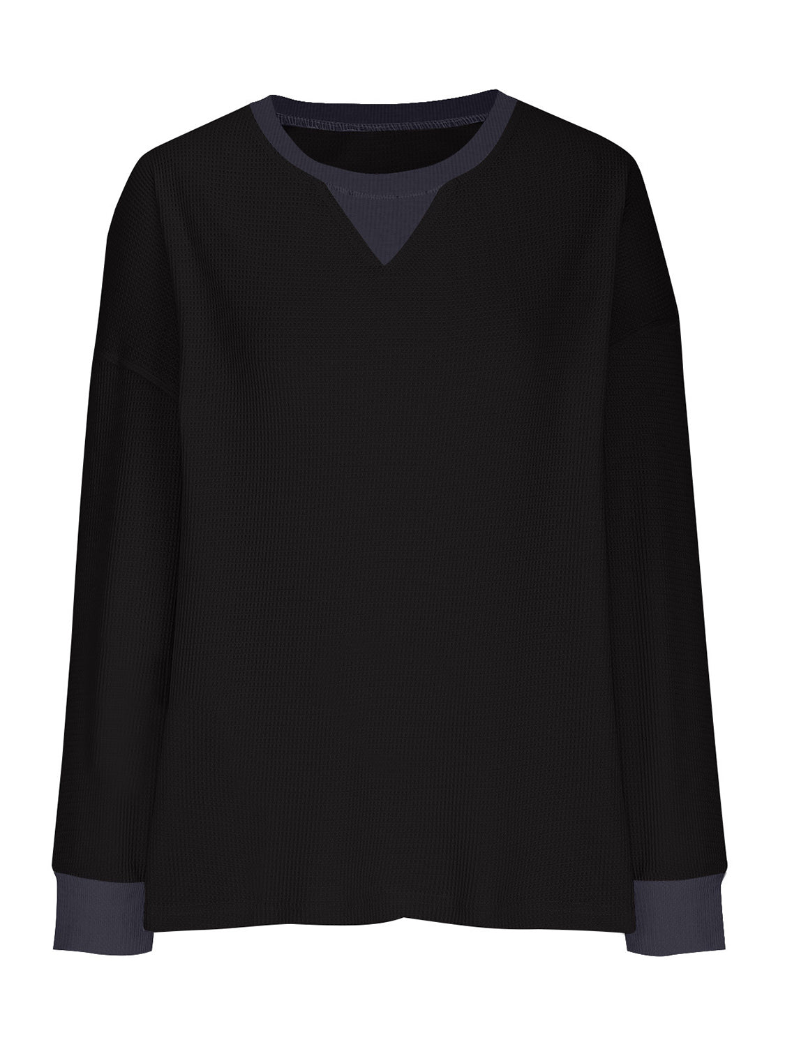 Waffle Knit Round Neck Long Sleeve T-Shirt-TOPS / DRESSES-[Adult]-[Female]-2022 Online Blue Zone Planet