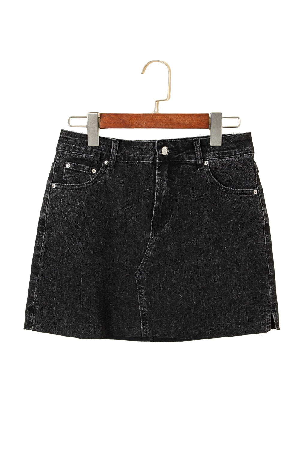 Carbon Grey Mineral Wash Ripped Raw Hem Denim Mini Skirt-Bottoms/Skirts & Petticoat-[Adult]-[Female]-2022 Online Blue Zone Planet
