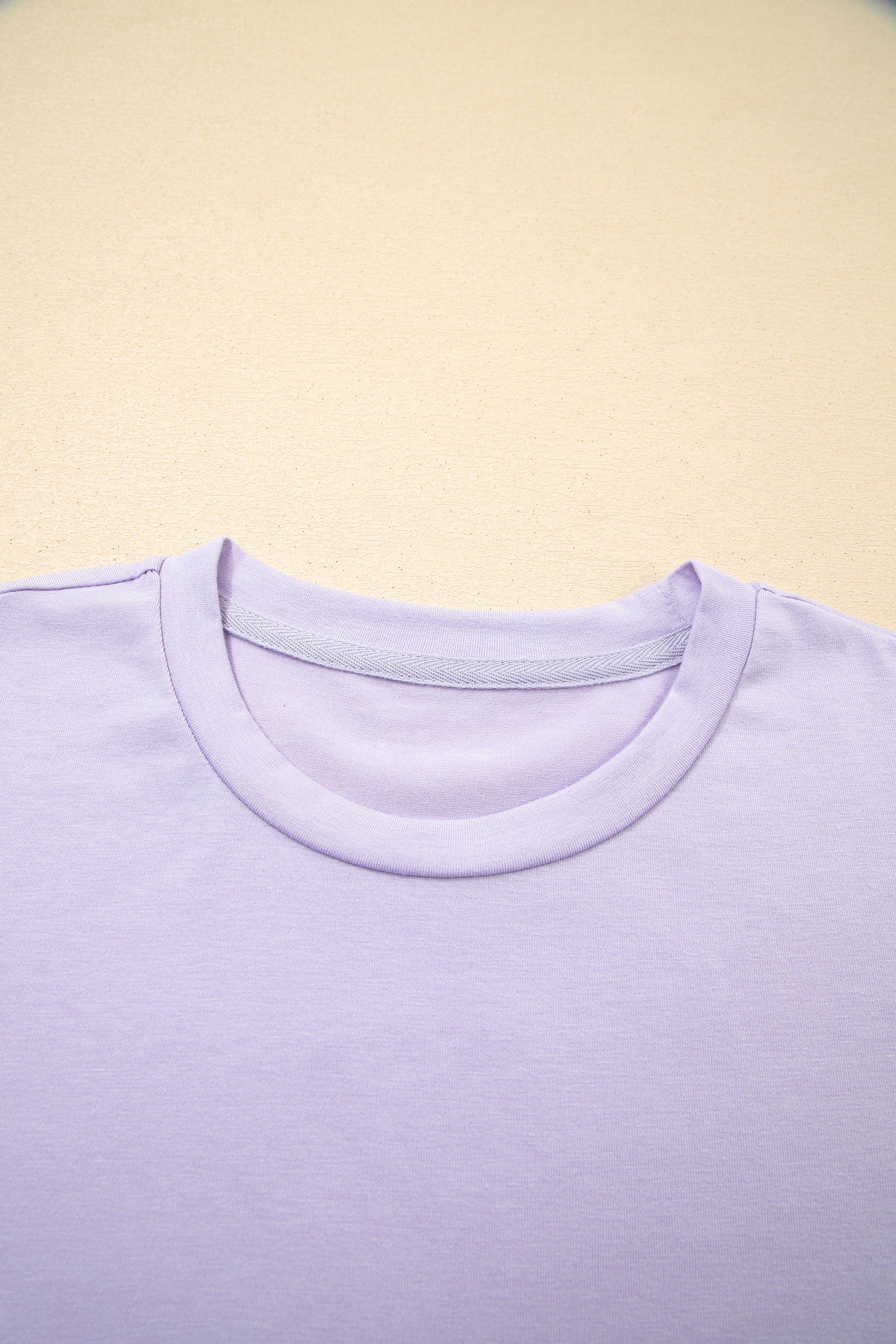 Orchid Petal Casual Plain Crew Neck Tee-Tops/Tops & Tees-[Adult]-[Female]-2022 Online Blue Zone Planet