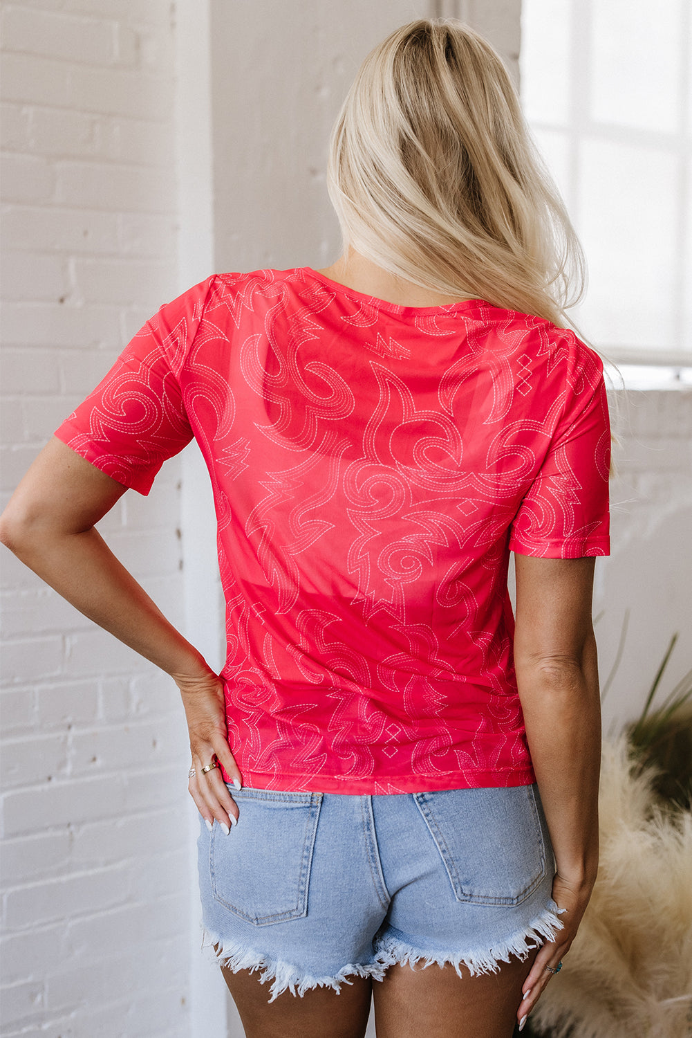 Red Western Girls Mesh T Shirt-Tops/Tops & Tees-[Adult]-[Female]-2022 Online Blue Zone Planet