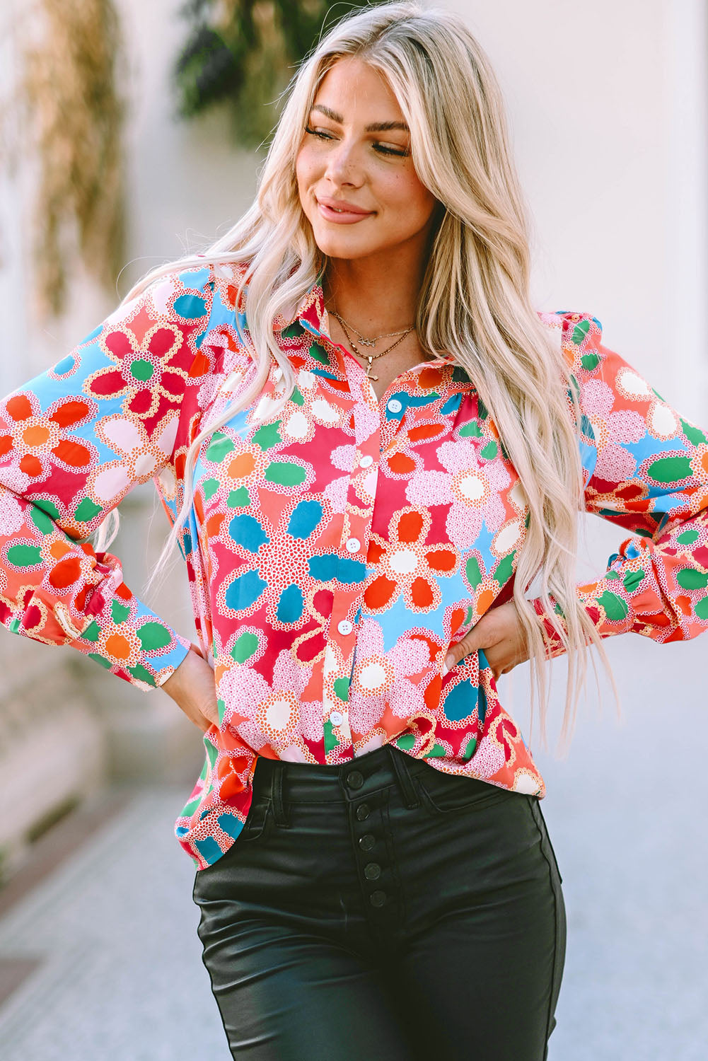 Multicolor Floral Print Bubble Sleeve Shirt-Sale (50% OFF)/30% OFF-[Adult]-[Female]-2022 Online Blue Zone Planet