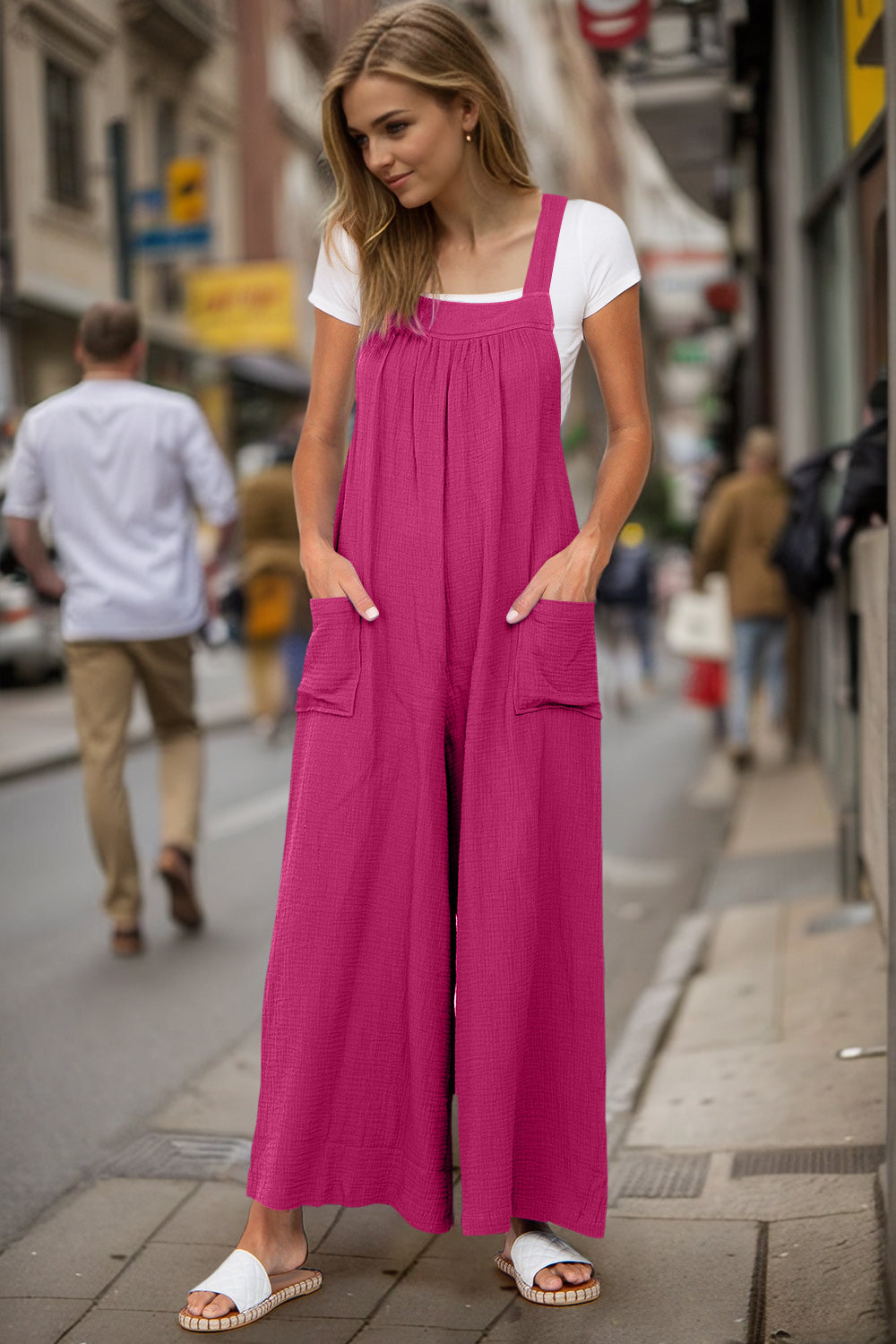 Blue Zone Planet | Double Take Full Size Wide Leg Overalls with Pockets-TOPS / DRESSES-[Adult]-[Female]-Hot Pink-S-2022 Online Blue Zone Planet