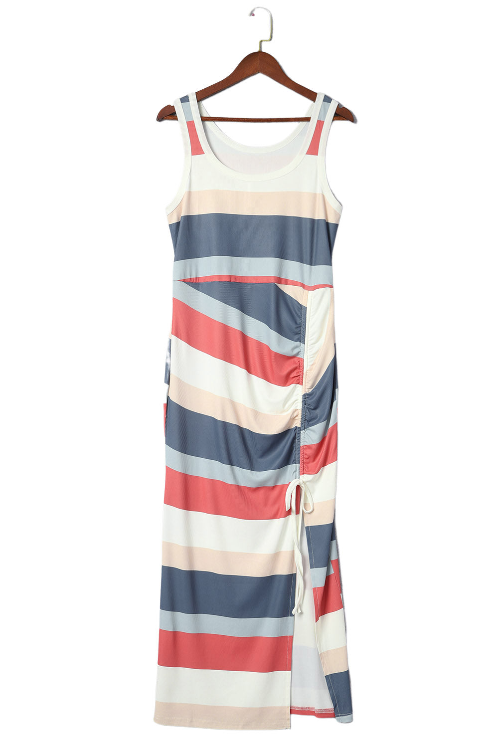 Blue Zone Planet |  Multicolor Striped Color Block Ribbed Knit Lace-up Slit Tank Dress Blue Zone Planet