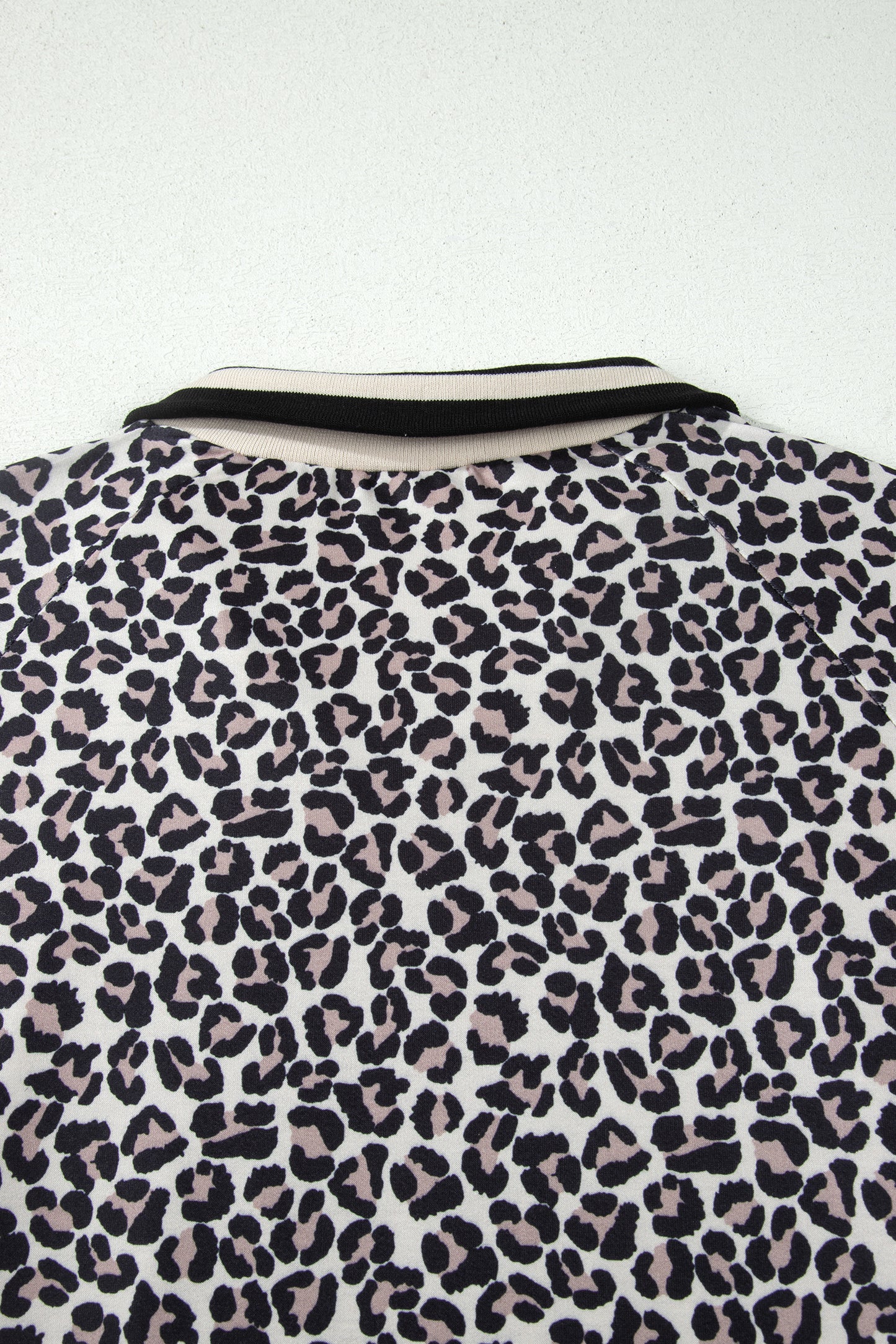 Brown Plus Size Leopard Print Striped Webbing Patchwork Half Zip Blouse-Plus Size/Plus Size Tops/Plus Size Blouses & Shirts-[Adult]-[Female]-2022 Online Blue Zone Planet