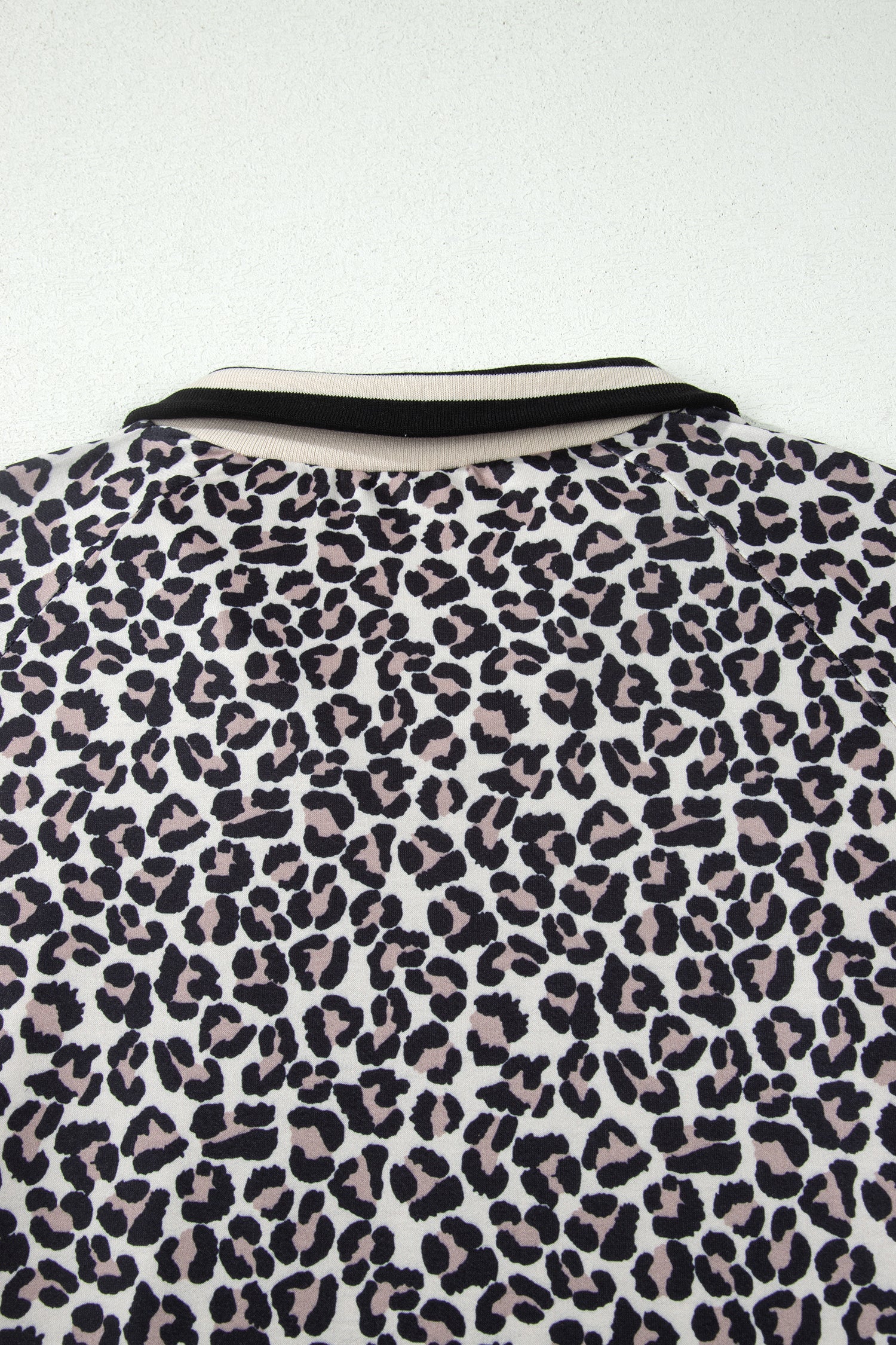 Brown Plus Size Leopard Print Striped Webbing Patchwork Half Zip Blouse-Plus Size/Plus Size Tops/Plus Size Blouses & Shirts-[Adult]-[Female]-2022 Online Blue Zone Planet