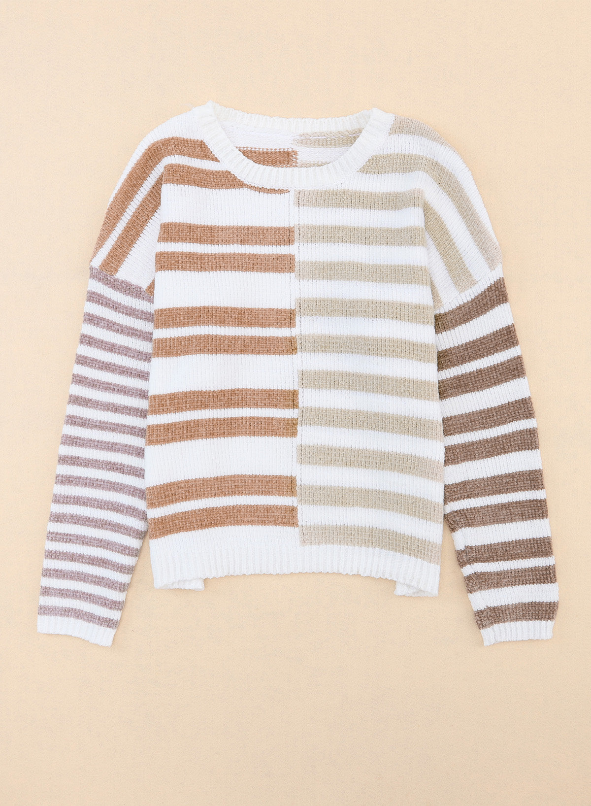 Stripe Blocked Drop Shoulder Slouchy Sweater-Sweaters & Cardigans/Sweaters-[Adult]-[Female]-2022 Online Blue Zone Planet