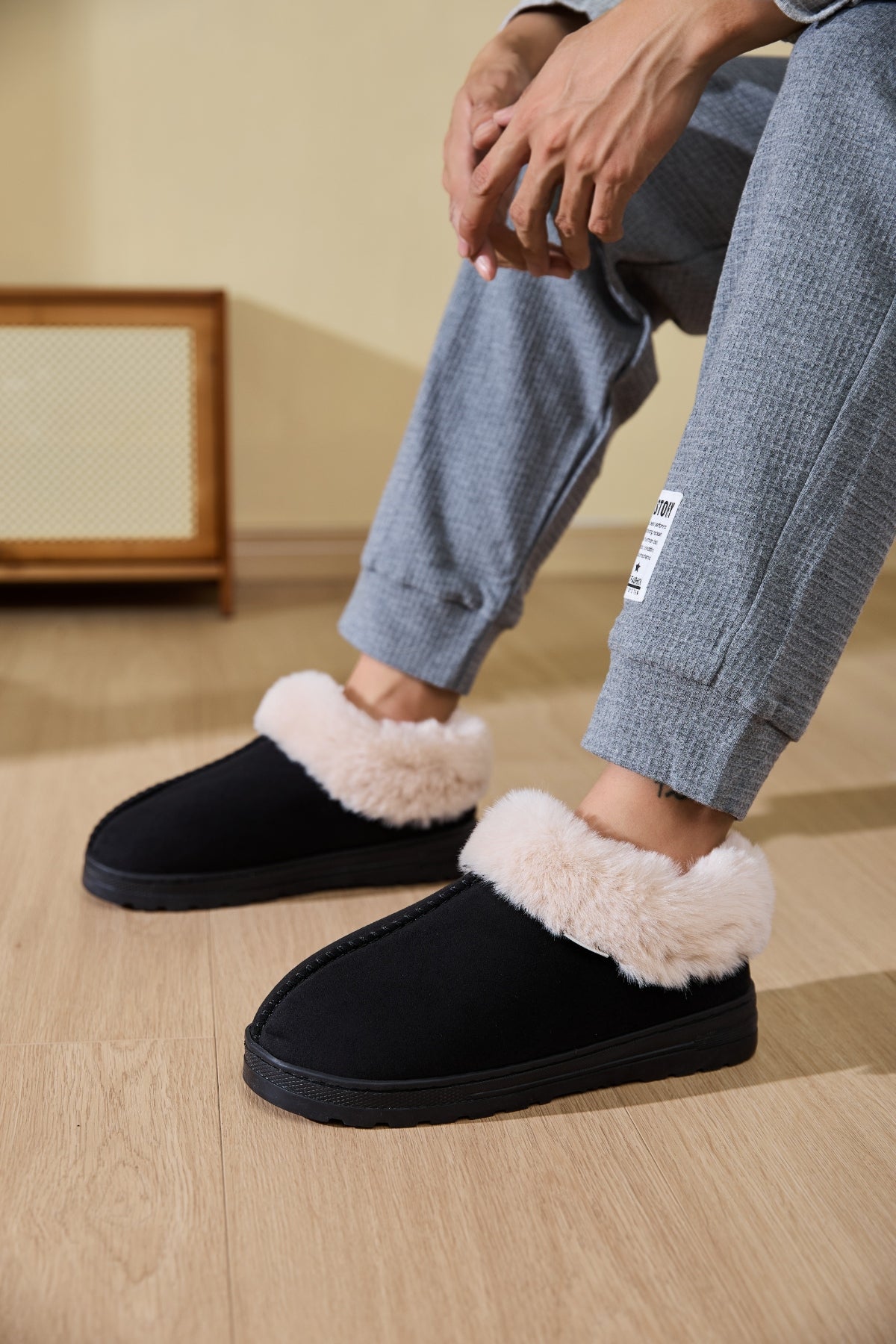 Blue Zone Faux Fur Round Toe Platform Slippers Blue Zone