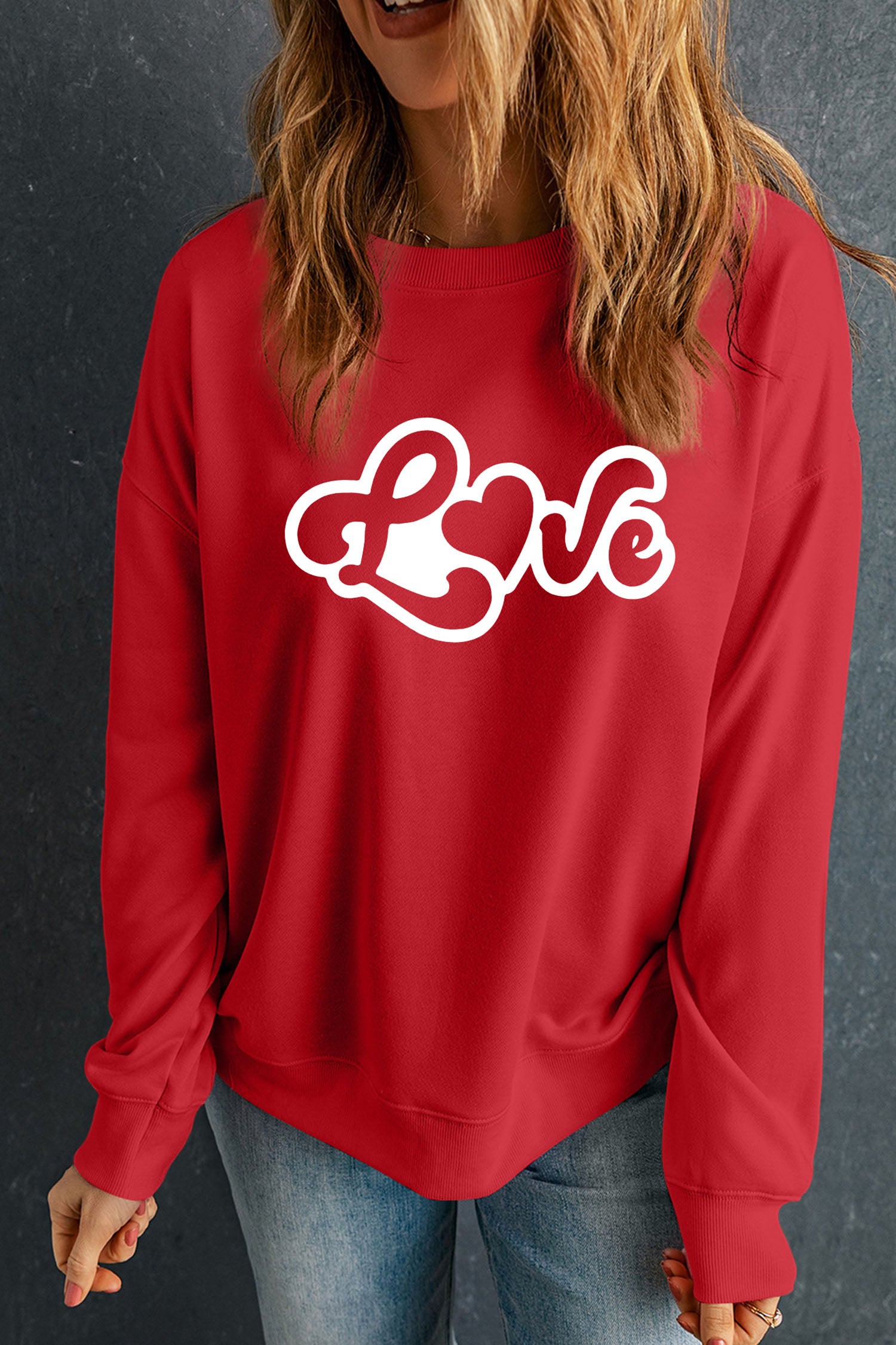 Red Love Letter Printed Casual Sweatshirt-Graphic Sweatshirts-[Adult]-[Female]-2022 Online Blue Zone Planet