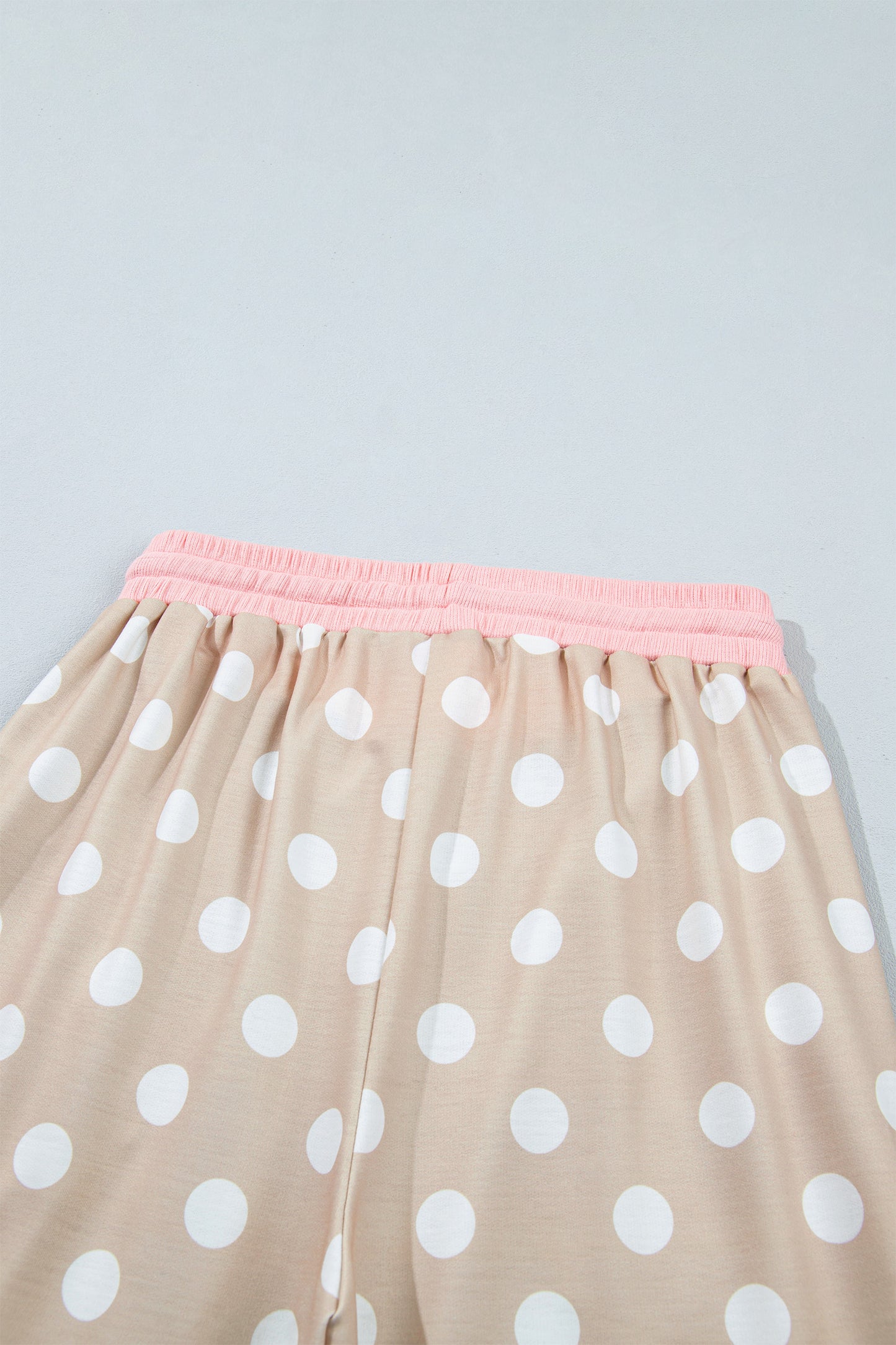 Khaki Polka Dot Contrast Trim Long Sleeve Top Drawstring Shift Pants Set-Two Piece Sets/Pant Sets-[Adult]-[Female]-2022 Online Blue Zone Planet
