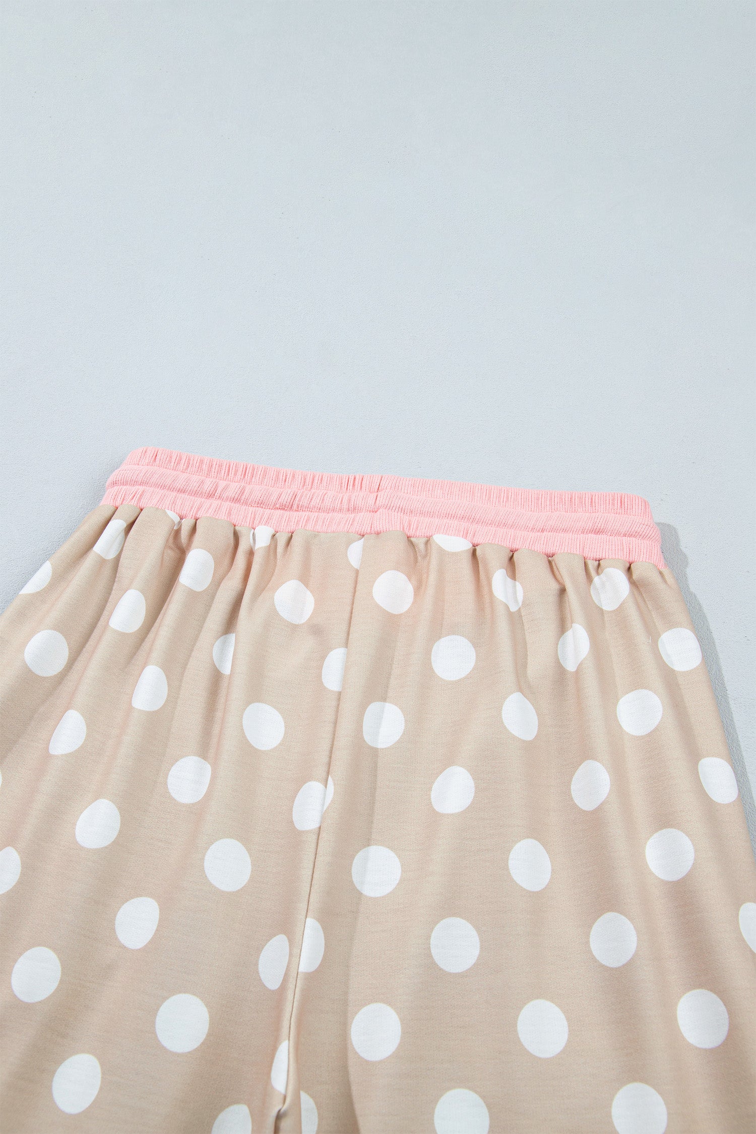 Khaki Polka Dot Contrast Trim Long Sleeve Top Drawstring Shift Pants Set-Two Piece Sets/Pant Sets-[Adult]-[Female]-2022 Online Blue Zone Planet