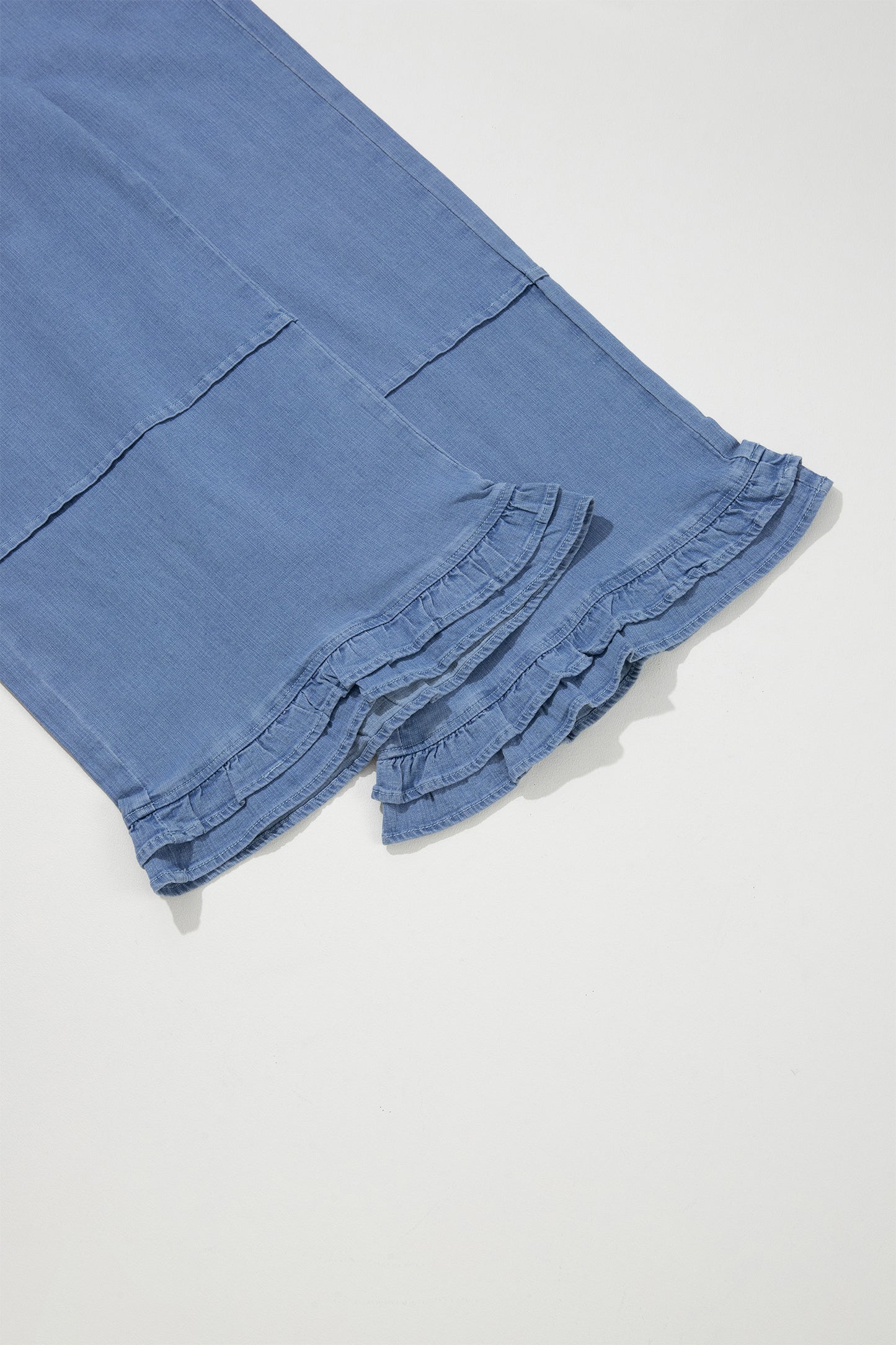 Light Blue Ruffle Hem Wide Leg Full Length Plus Size Jeans-Plus Size/Plus Size Bottoms-[Adult]-[Female]-2022 Online Blue Zone Planet