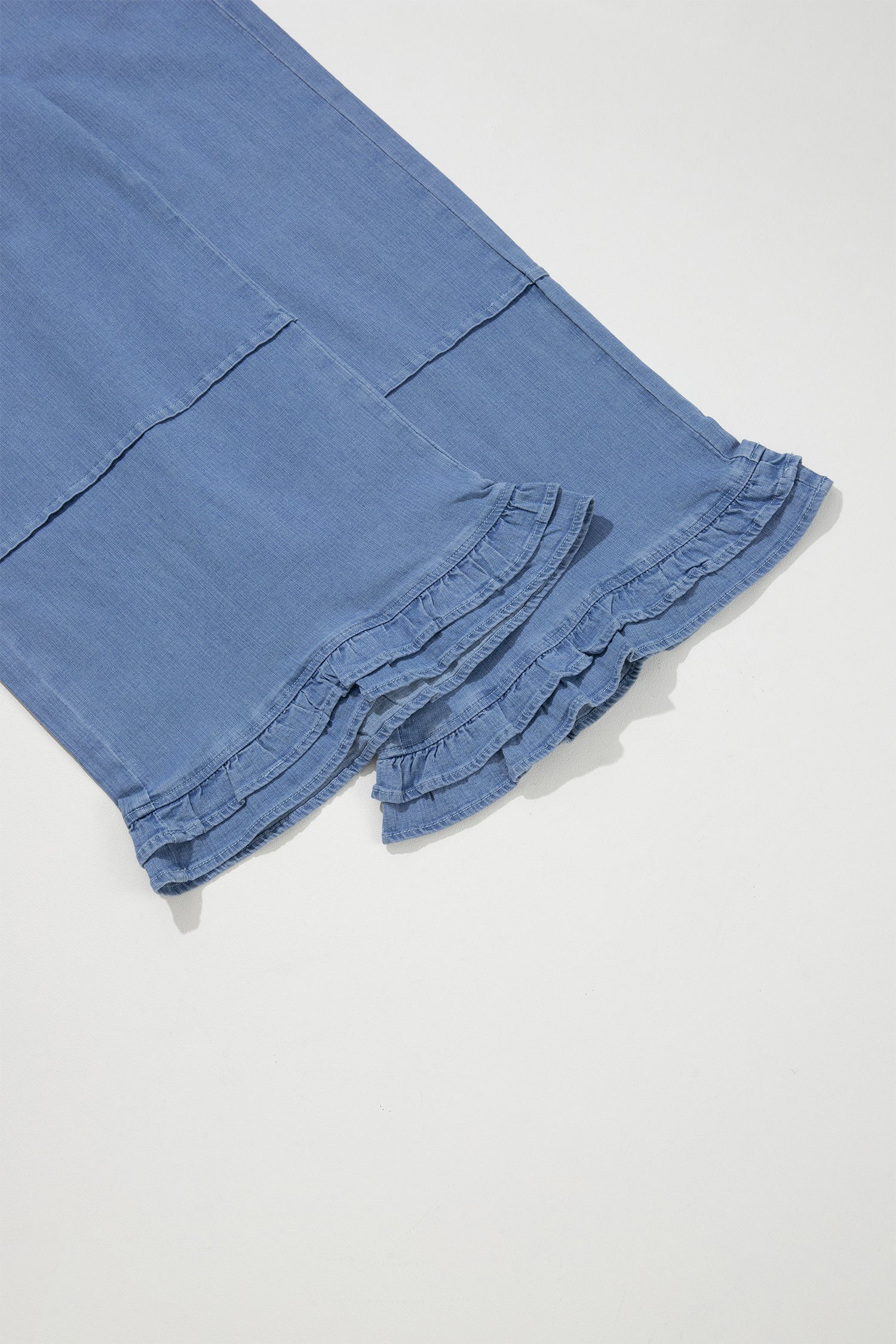 Light Blue Ruffle Hem Wide Leg Full Length Plus Size Jeans-Plus Size/Plus Size Bottoms-[Adult]-[Female]-2022 Online Blue Zone Planet