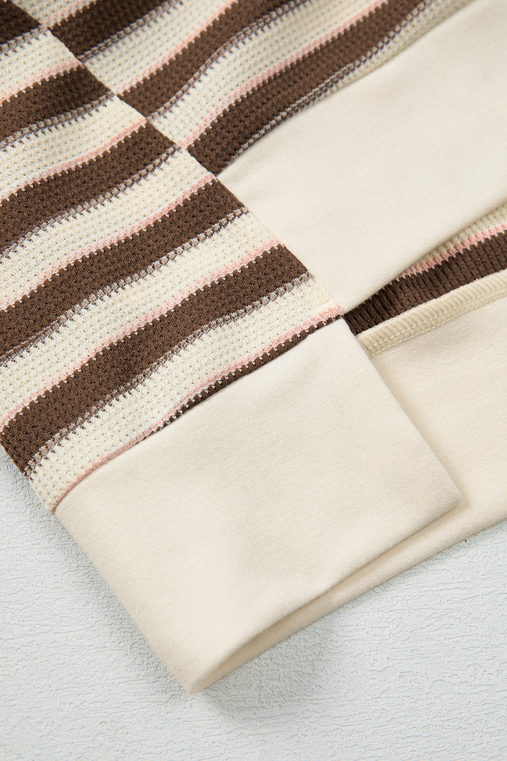 Khaki Stripe Stitched Detail Color Block Patchwork Oversized Pullover Top-Tops/Long Sleeve Tops-[Adult]-[Female]-2022 Online Blue Zone Planet