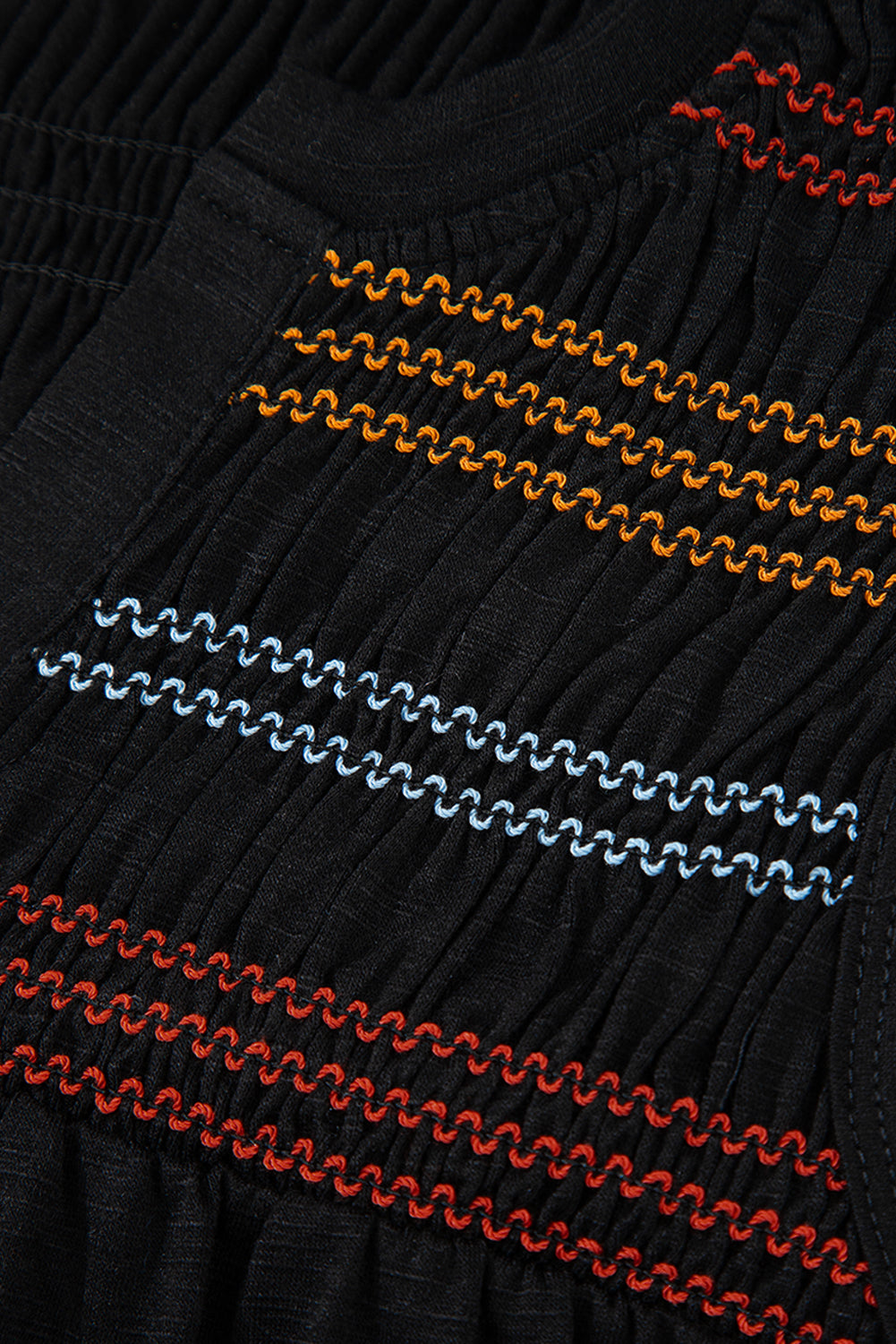 Black Colorful Shirred Yoke Notched V Neck Tank Top-Tops/Tank Tops-[Adult]-[Female]-2022 Online Blue Zone Planet