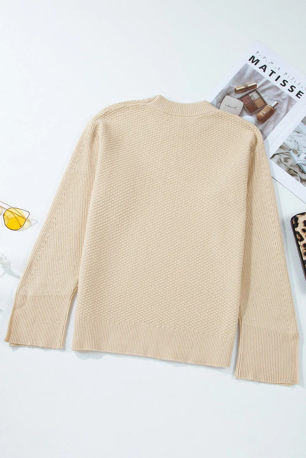 Textured Round Neck Long Sleeve Sweater-TOPS / DRESSES-[Adult]-[Female]-2022 Online Blue Zone Planet