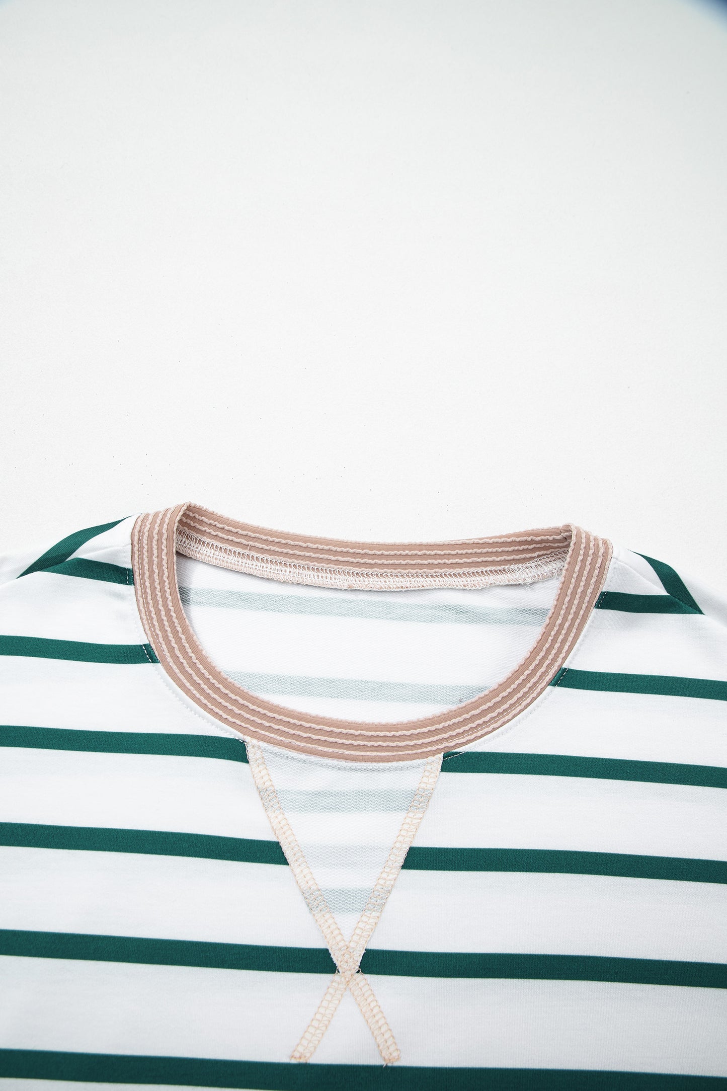 White Stripe Twisted Ribbed Patchwork Drop Shoulder Round Neck Sweatshirt-Tops/Sweatshirts & Hoodies-[Adult]-[Female]-2022 Online Blue Zone Planet