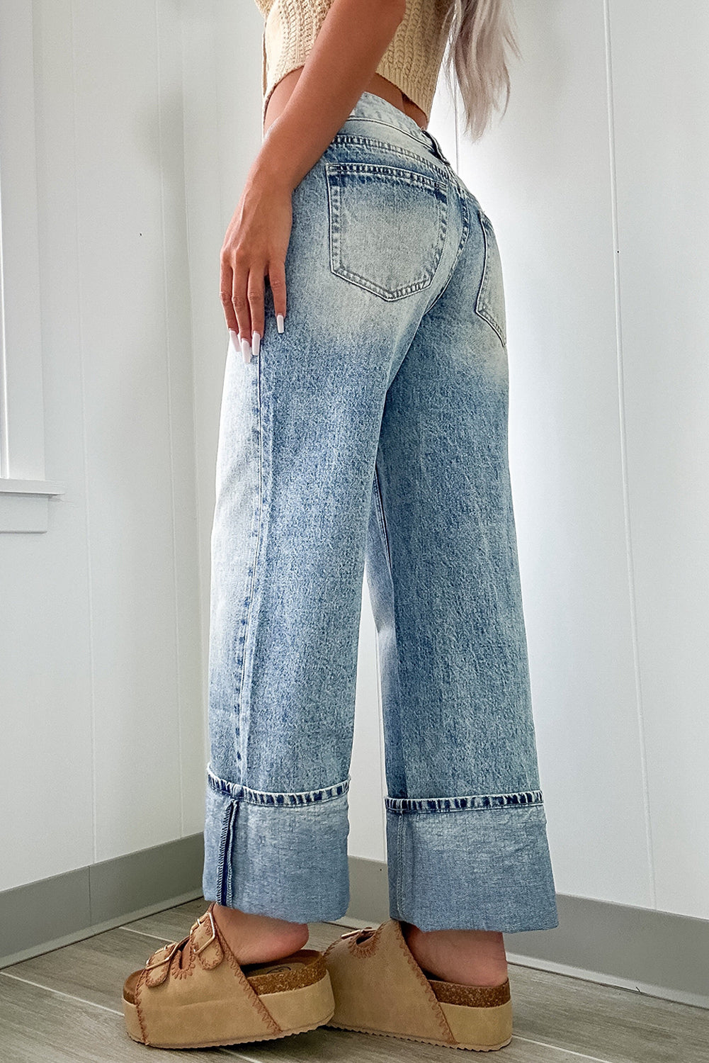 Blue Zone Planet | Washed Wide Leg Jeans with Pockets-BOTTOM SIZES SMALL MEDIUM LARGE-[Adult]-[Female]-2022 Online Blue Zone Planet